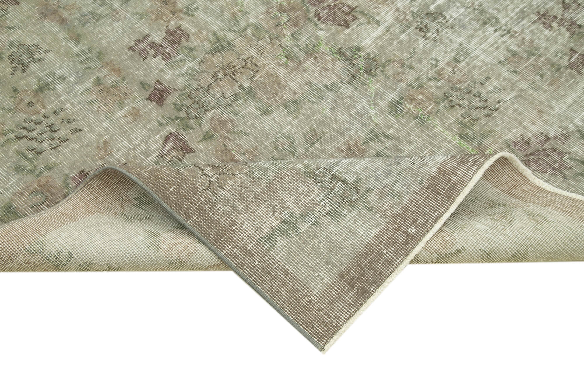 Vintage Wool Area Rug - Handcrafted Turkish Overdyed Grey Cotton Carpet 5'3''x8'2''