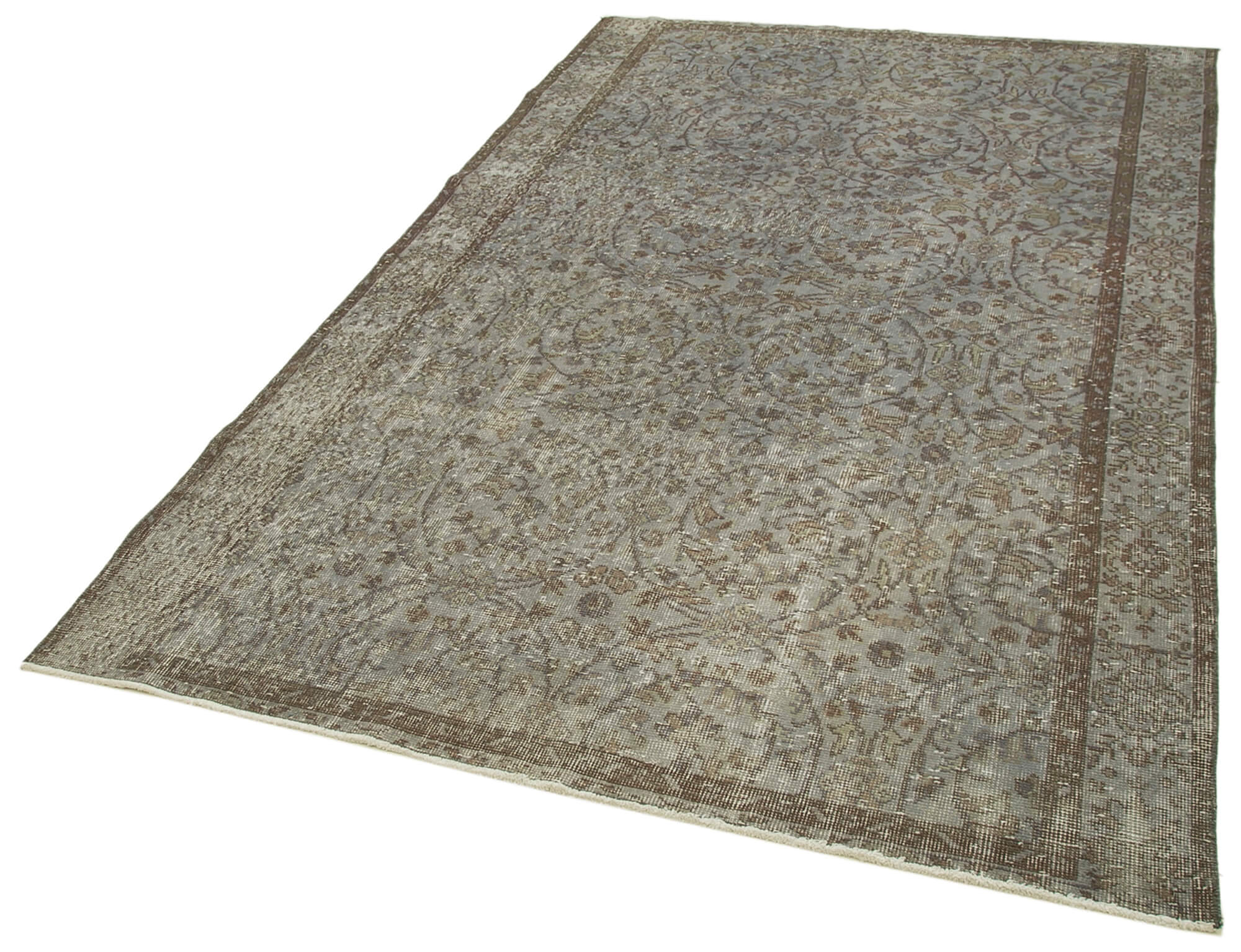 Handmade Vintage Area Rug - Overdyed Grey Wool Cotton Carpet 5'2''x8'2''