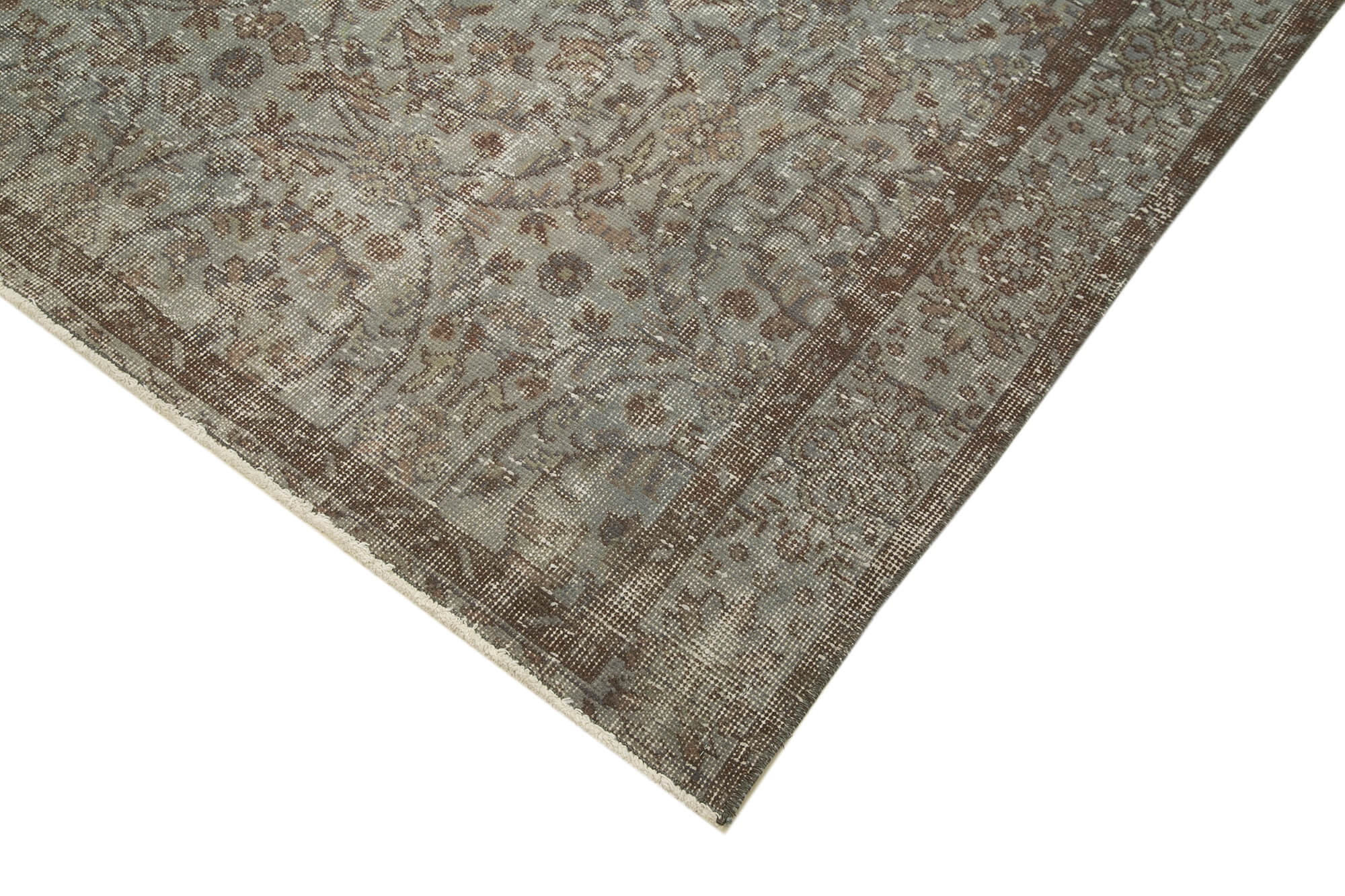 Handmade Vintage Area Rug - Overdyed Grey Wool Cotton Carpet 5'2''x8'2''