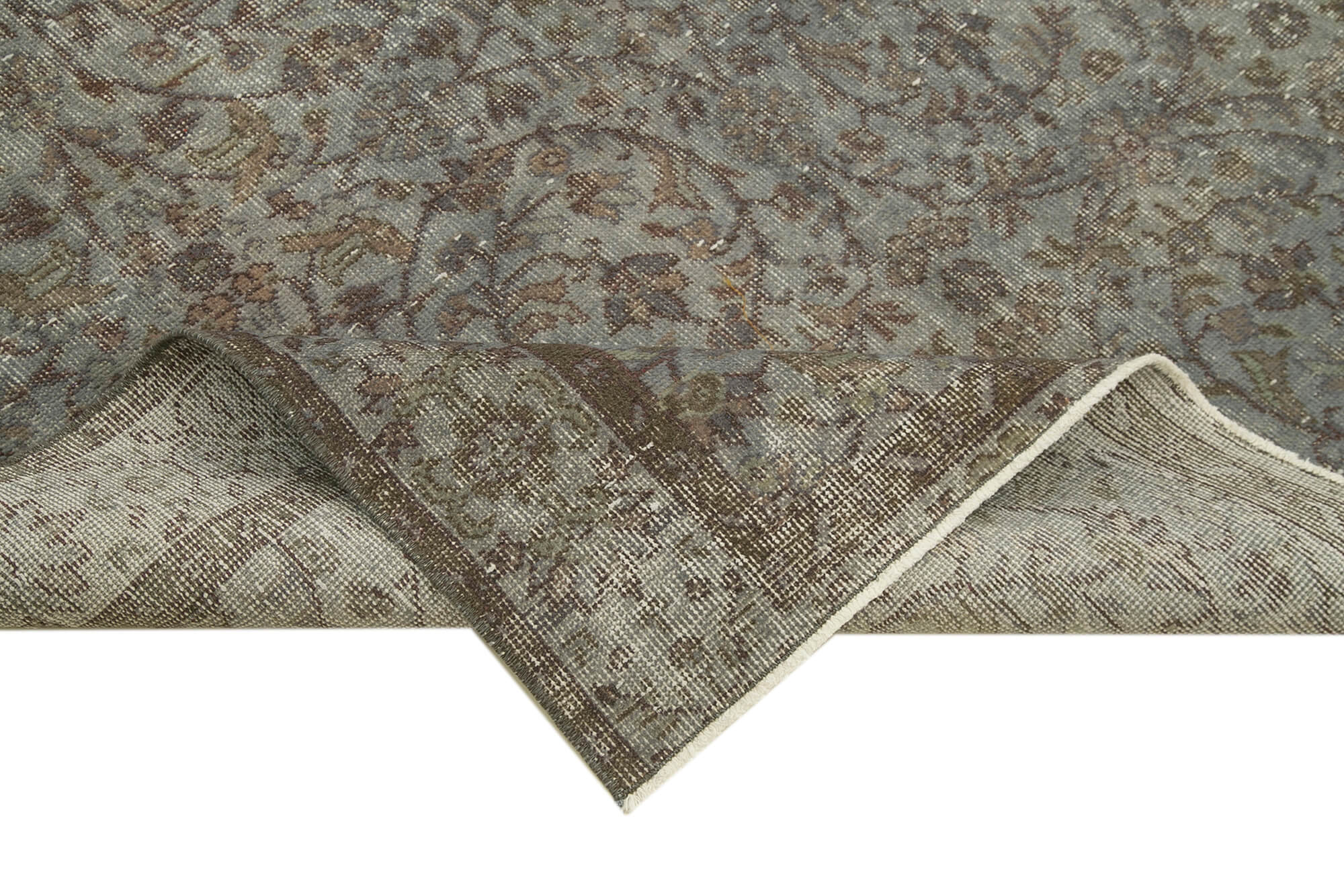 Handmade Vintage Area Rug - Overdyed Grey Wool Cotton Carpet 5'2''x8'2''