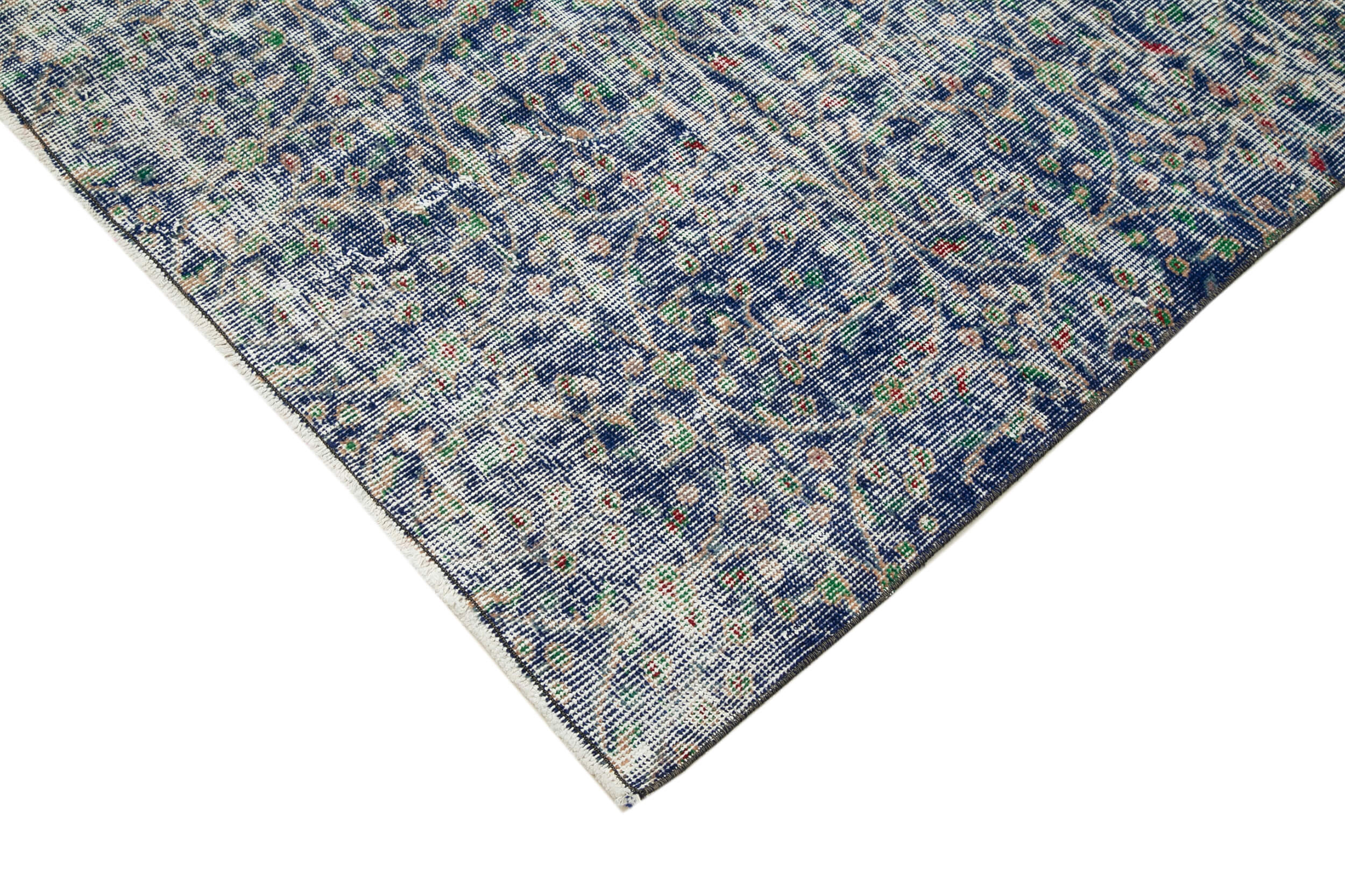 Handmade Area Rug - Checkered Kilim Blue Cotton Wool 4x7 Feet Vintage Carpet