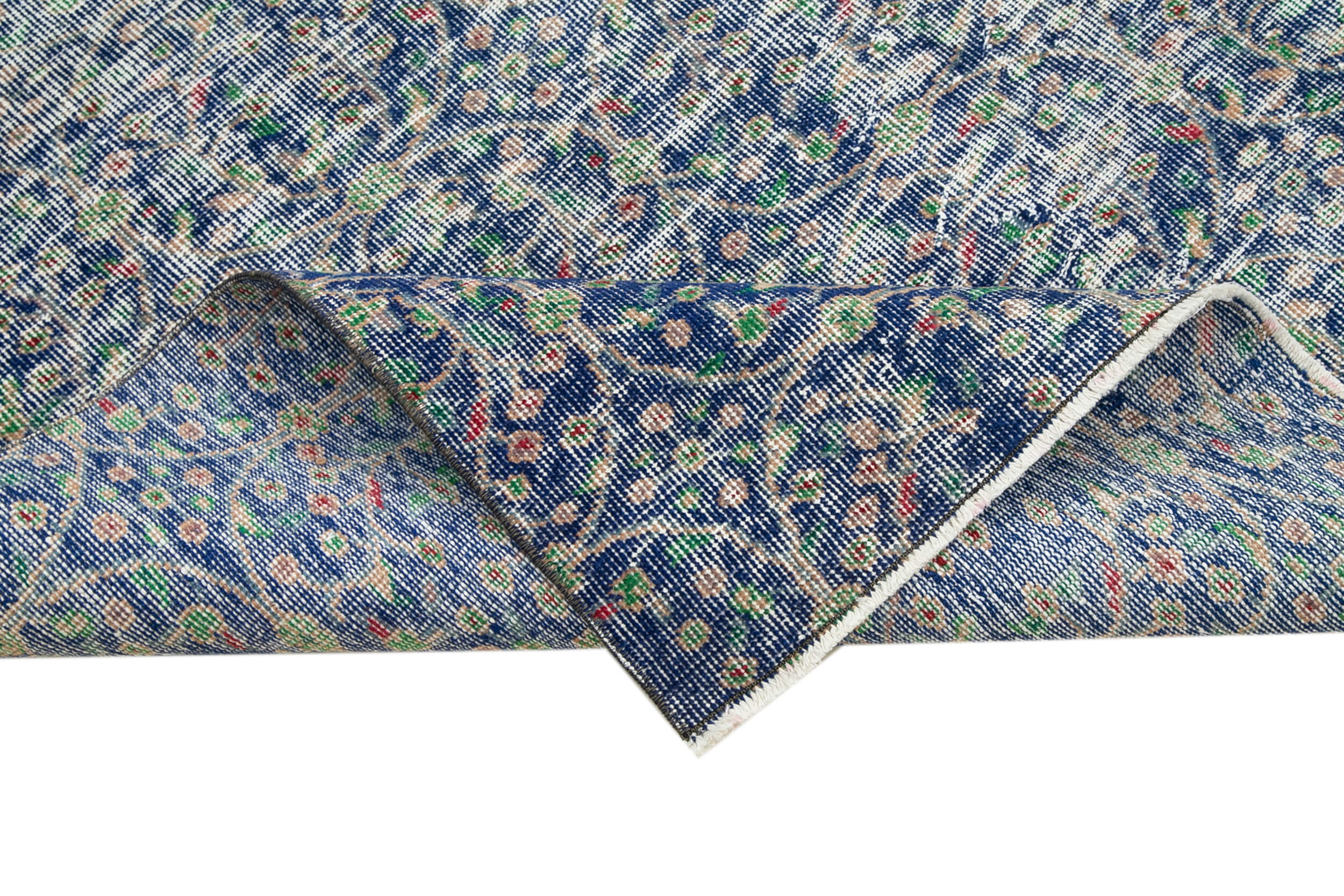 Handmade Area Rug - Checkered Kilim Blue Cotton Wool 4x7 Feet Vintage Carpet