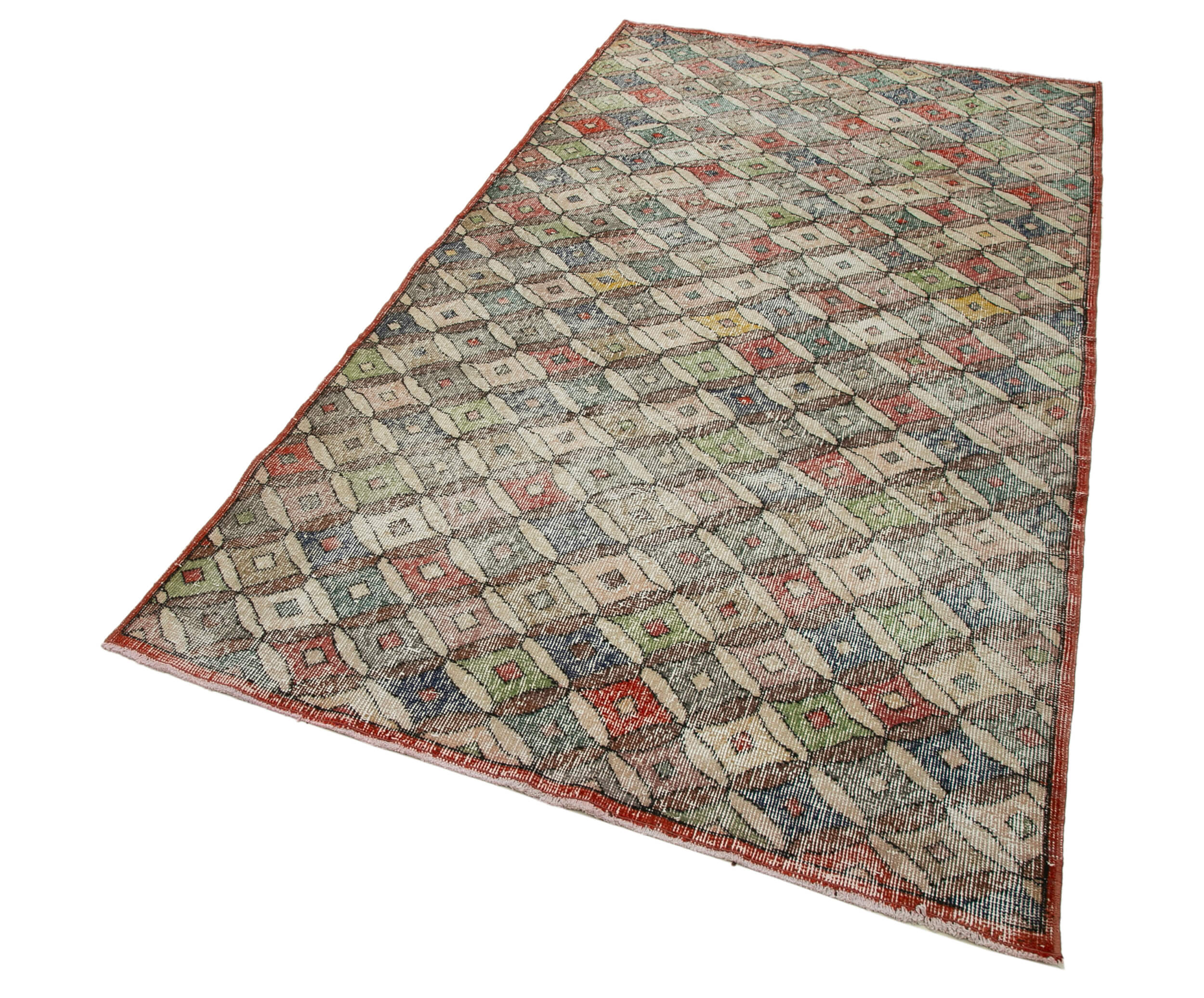 Handmade Area Rug - Checkered Kilim Beige Cotton Wool Flat Weave Carpet 4'4''x7'10''
