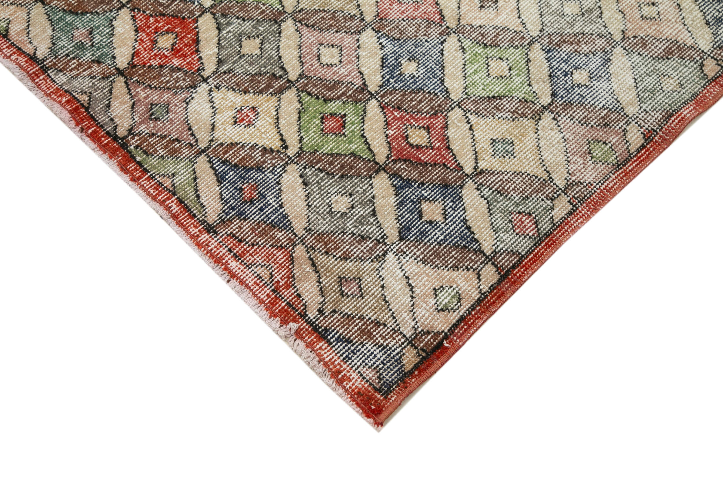 Handmade Area Rug - Checkered Kilim Beige Cotton Wool Flat Weave Carpet 4'4''x7'10''