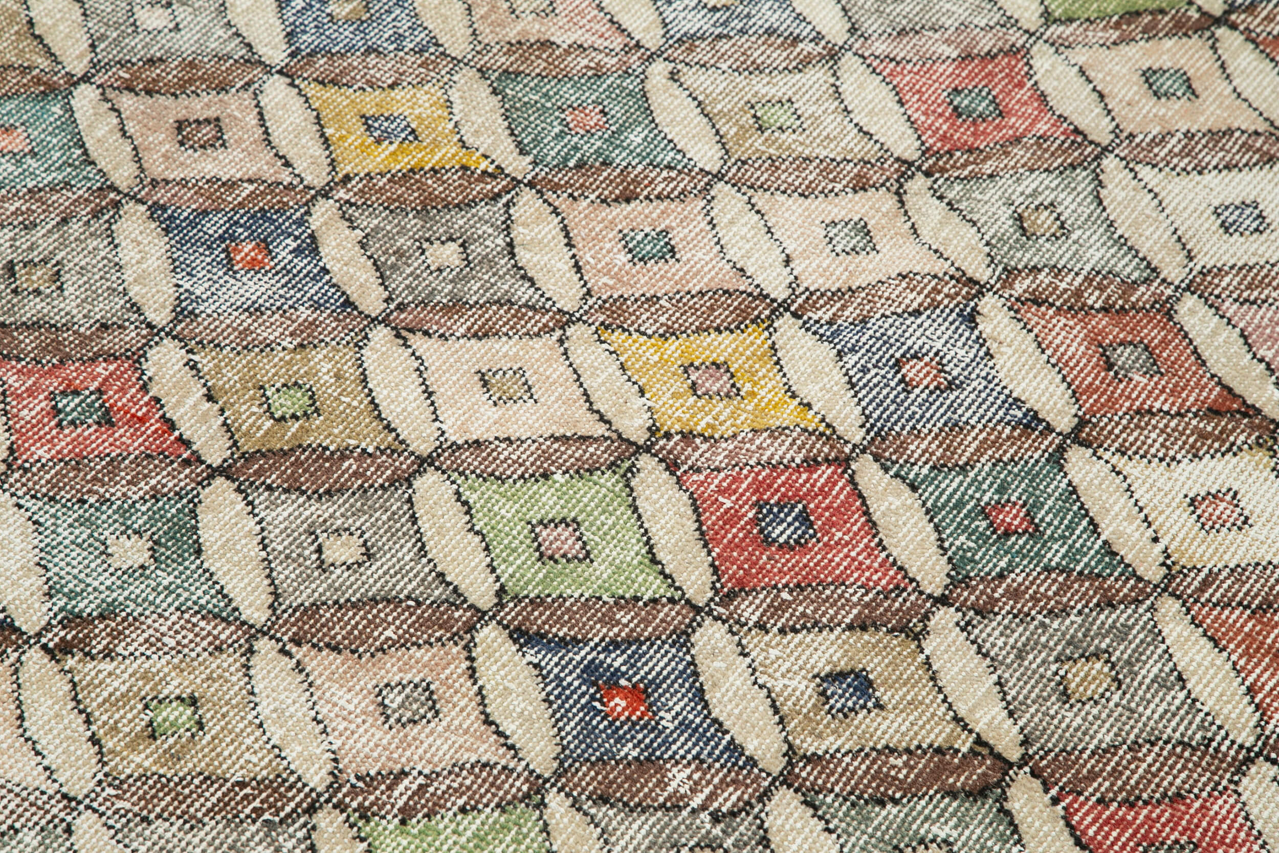 Handmade Area Rug - Checkered Kilim Beige Cotton Wool Flat Weave Carpet 4'4''x7'10''