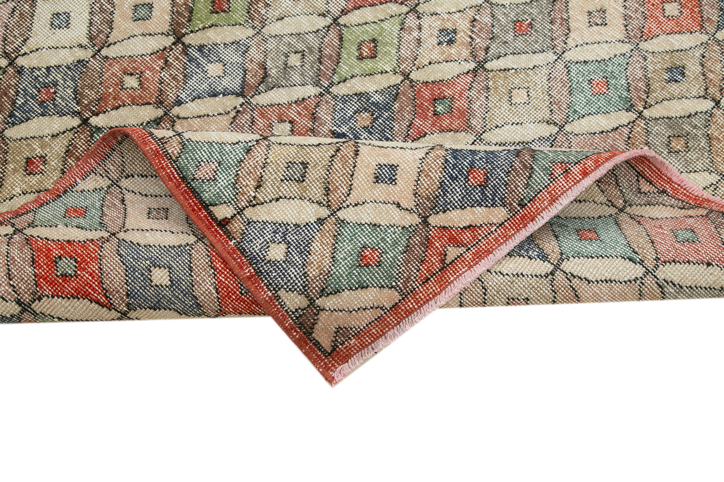 Handmade Area Rug - Checkered Kilim Beige Cotton Wool Flat Weave Carpet 4'4''x7'10''