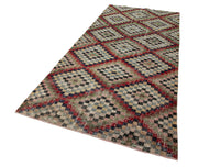 Handmade Area Rug – Checkered Runner Rug Cotton Wool Flat Weave Carpet 4'8''x10'