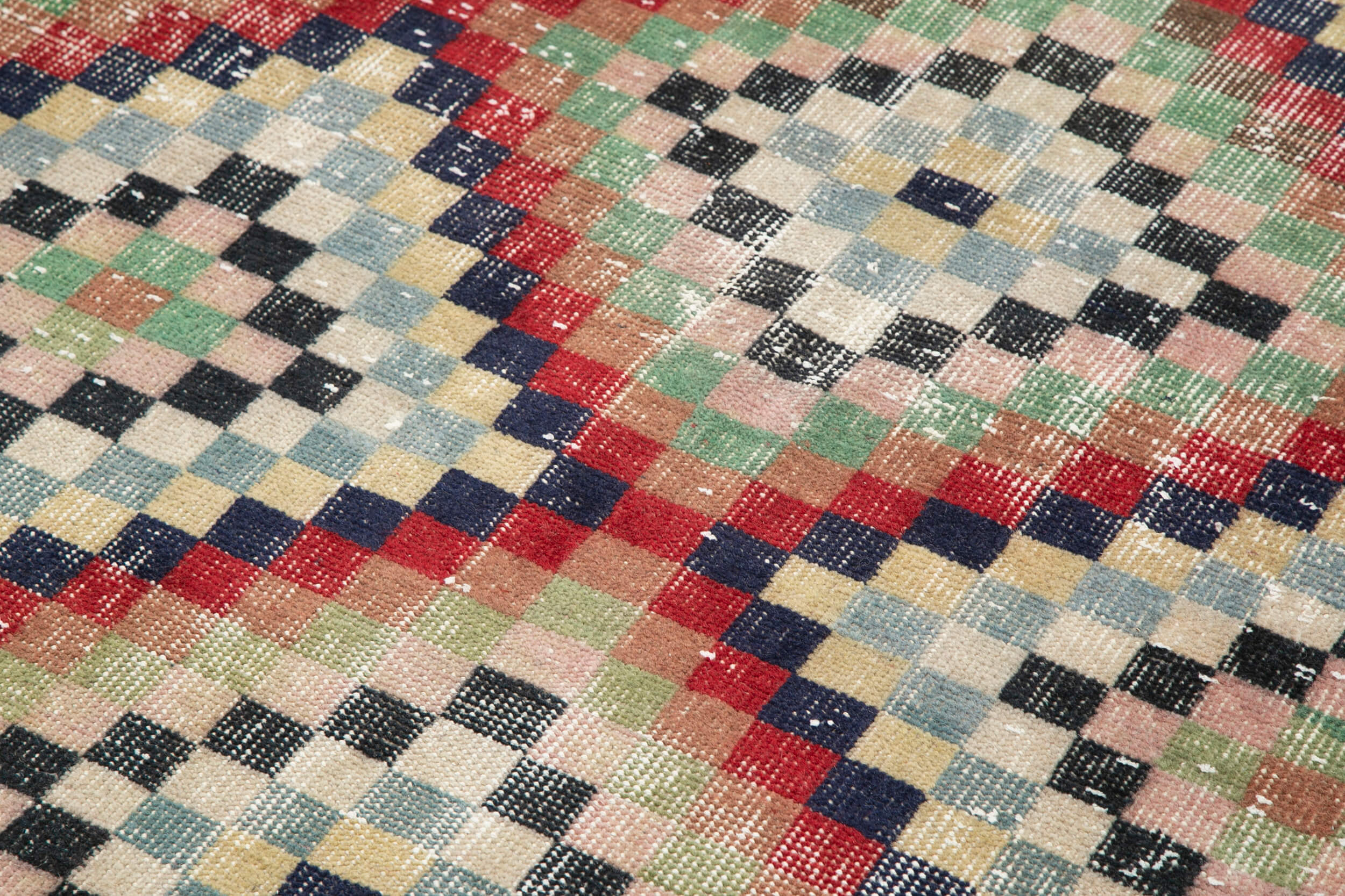 Handmade Area Rug – Checkered Runner Rug Cotton Wool Flat Weave Carpet 4'8''x10'