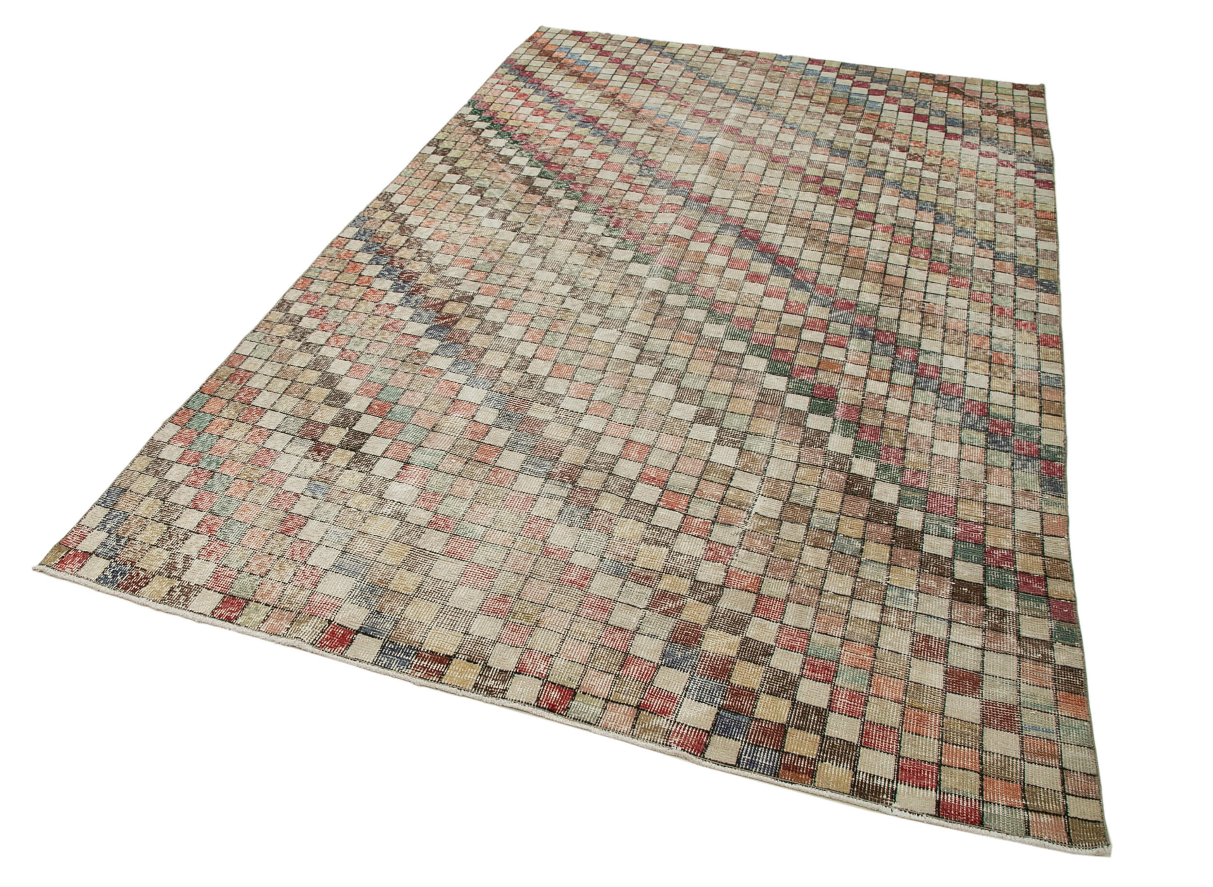 Handmade Area Rug – Checkered Kilim Beige Cotton Wool Soft Wool Floor Covering 5'6'' x 8'10''
