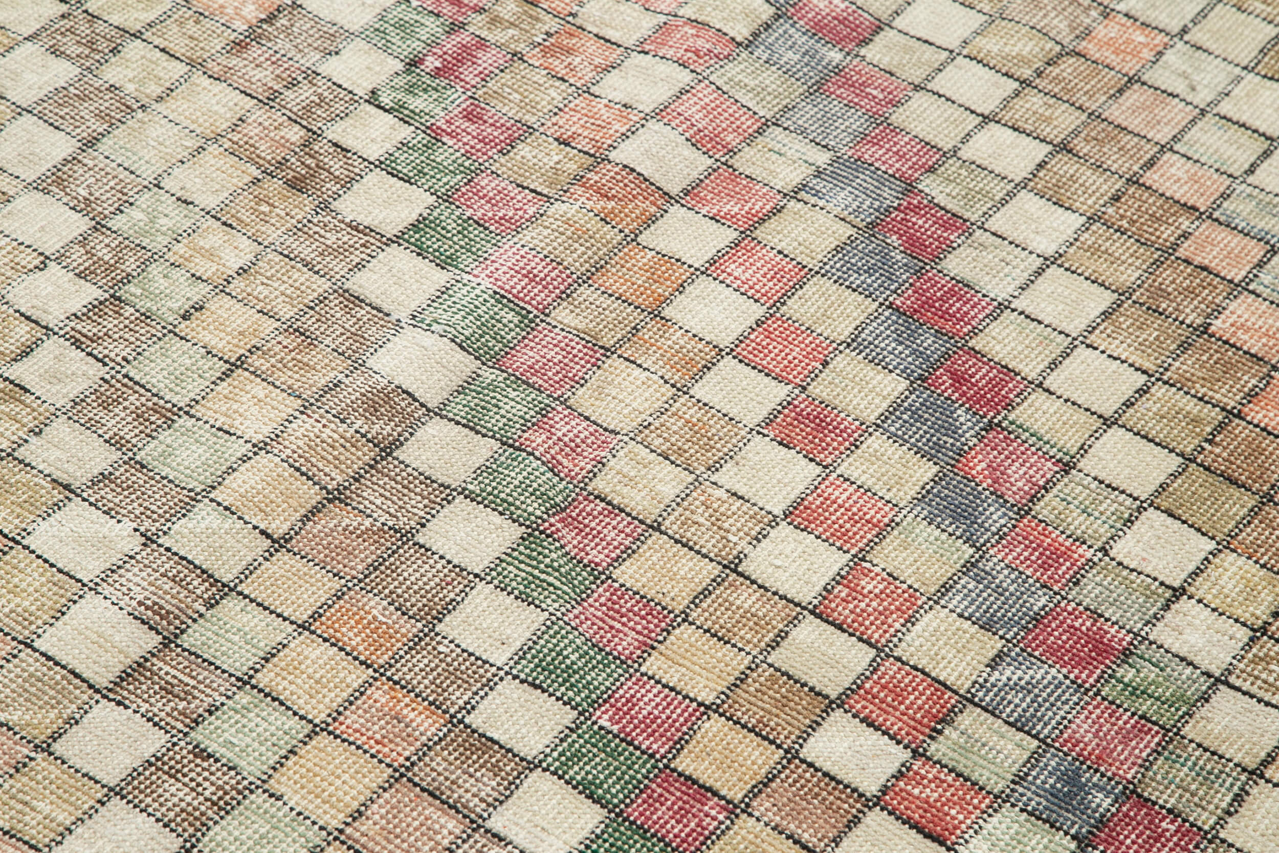 Handmade Area Rug – Checkered Kilim Beige Cotton Wool Soft Wool Floor Covering 5'6'' x 8'10''