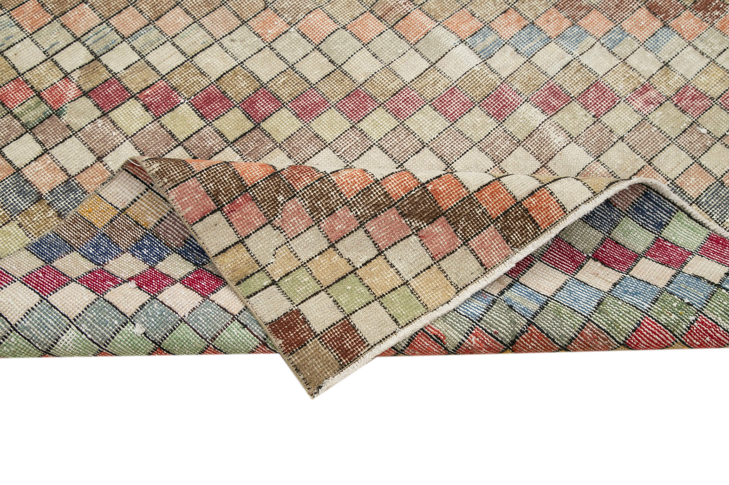 Handmade Area Rug – Checkered Kilim Beige Cotton Wool Soft Wool Floor Covering 5'6'' x 8'10''