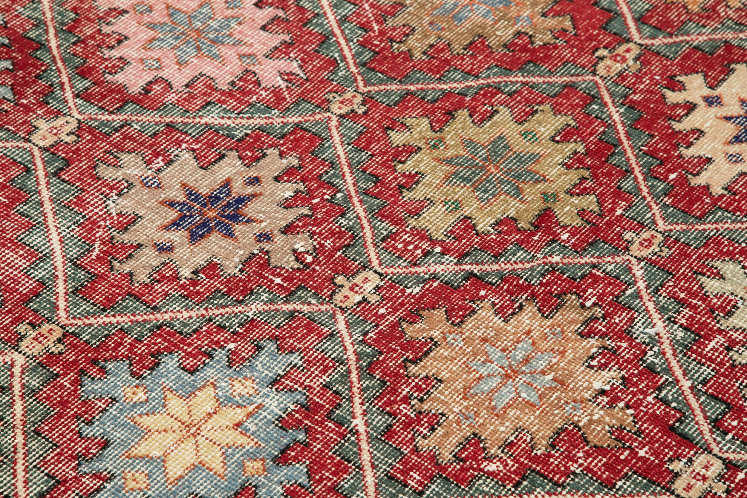 Handmade Area Rug - Red Checkered Kilim Wool Cotton Carpet 5'1''x9'4'' Durable Floor Covering