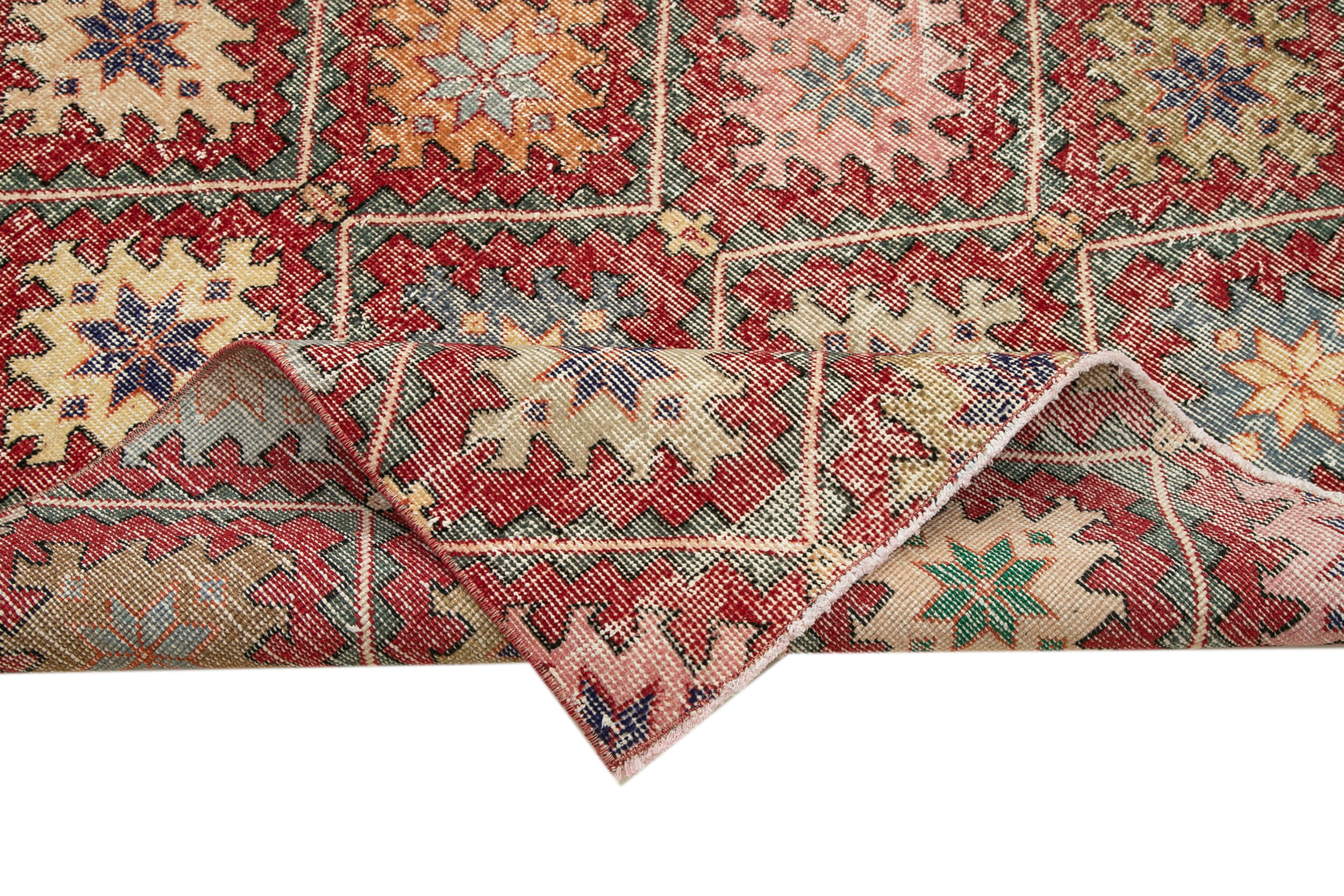 Handmade Area Rug - Red Checkered Kilim Wool Cotton Carpet 5'1''x9'4'' Durable Floor Covering