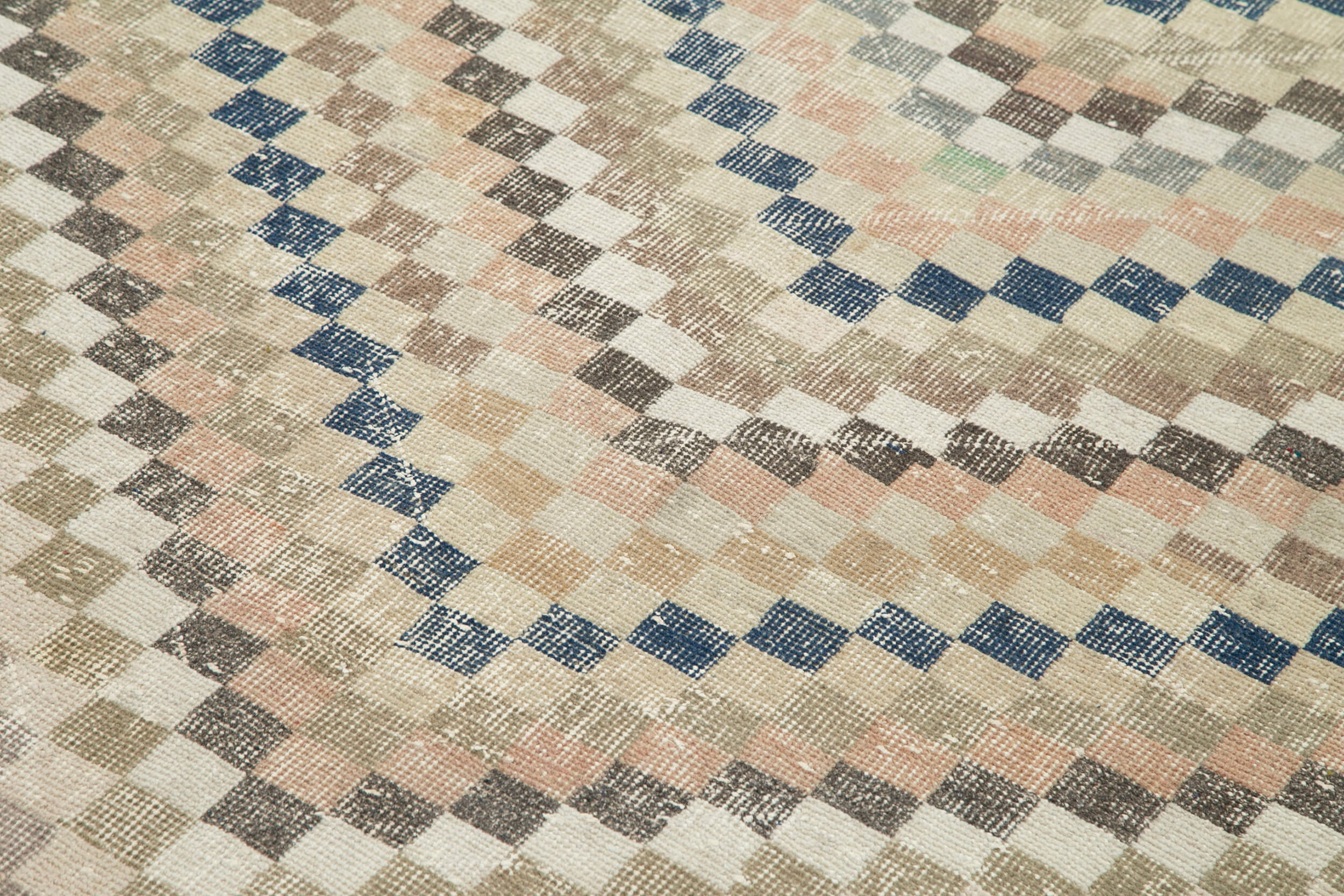Checkered Kilim Beige Cotton Wool Handmade Area Rug 5'5'' x 9'7''