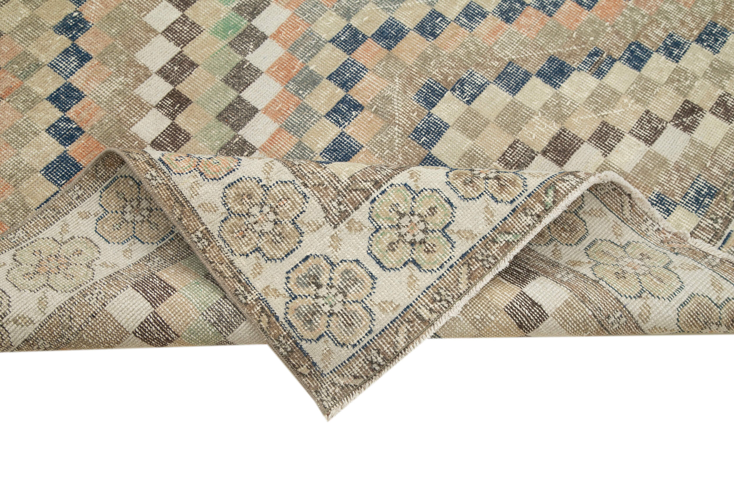 Checkered Kilim Beige Cotton Wool Handmade Area Rug 5'5'' x 9'7''