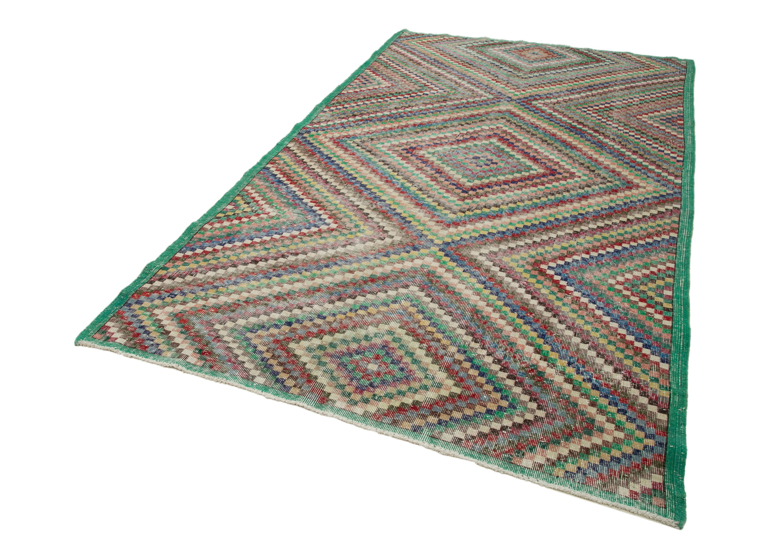 Handmade Wool Area Rug - Checkered Pattern Vintage Kilim Rug 5x9 Feet