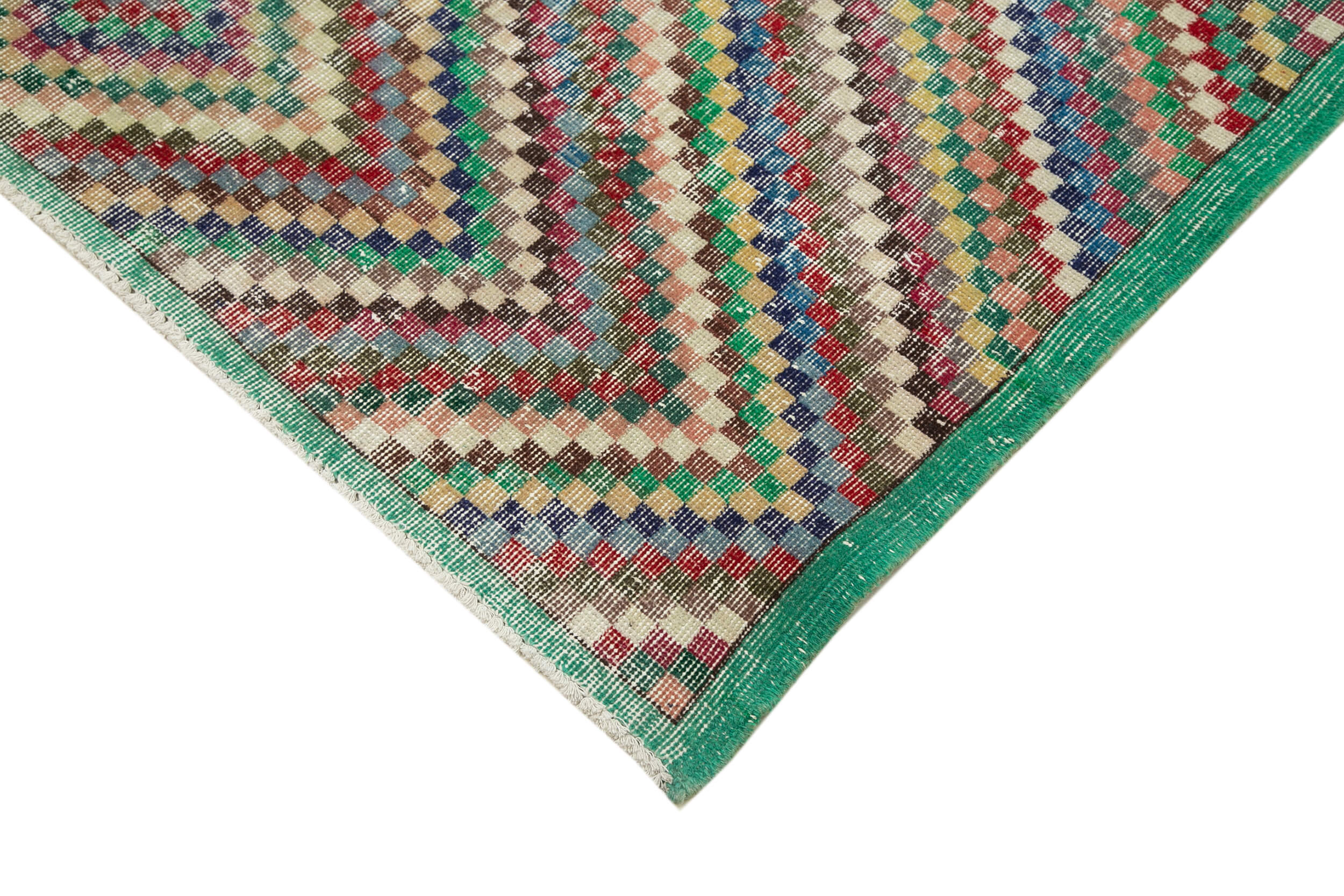 Handmade Wool Area Rug - Checkered Pattern Vintage Kilim Rug 5x9 Feet