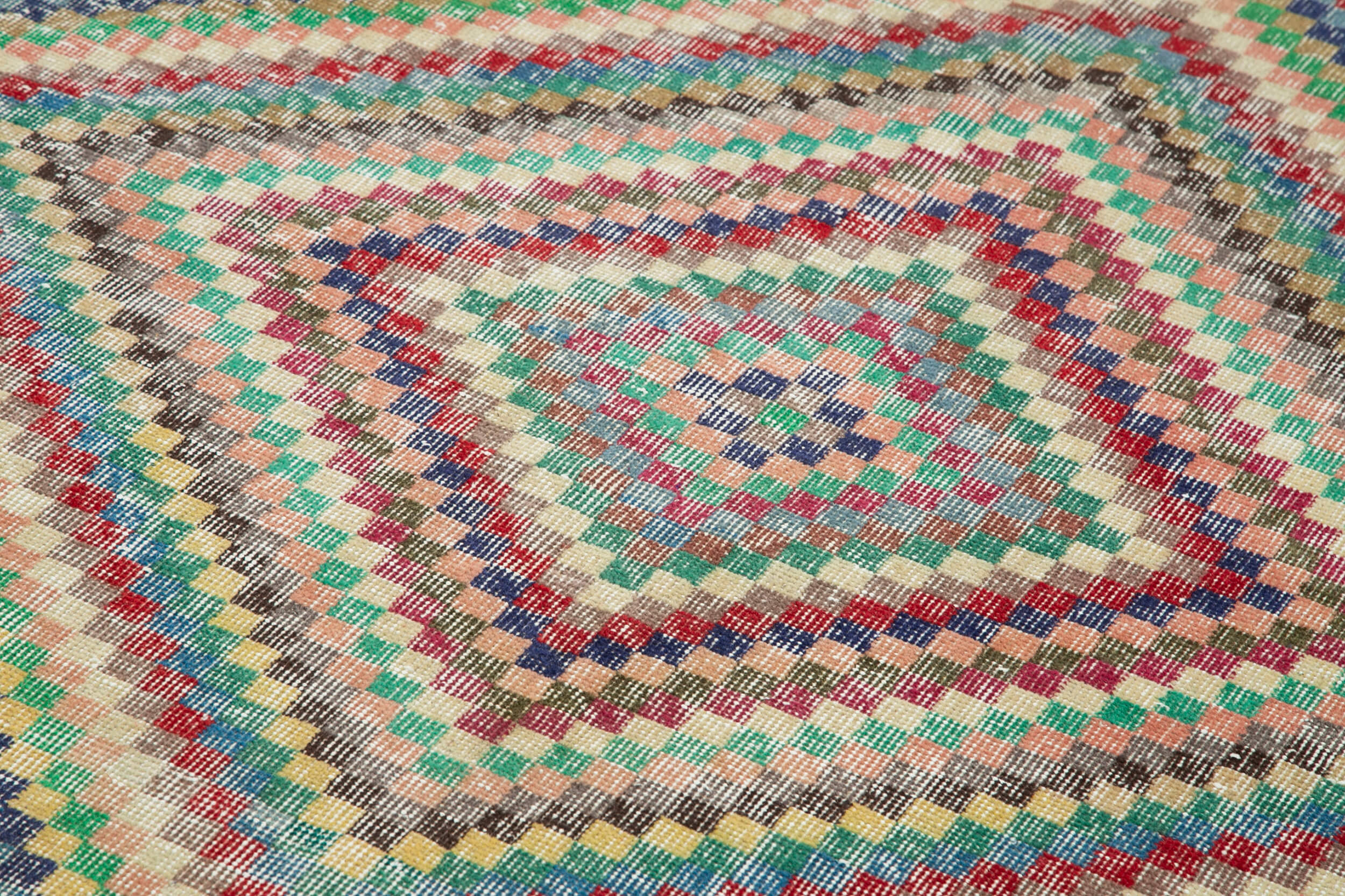 Handmade Wool Area Rug - Checkered Pattern Vintage Kilim Rug 5x9 Feet