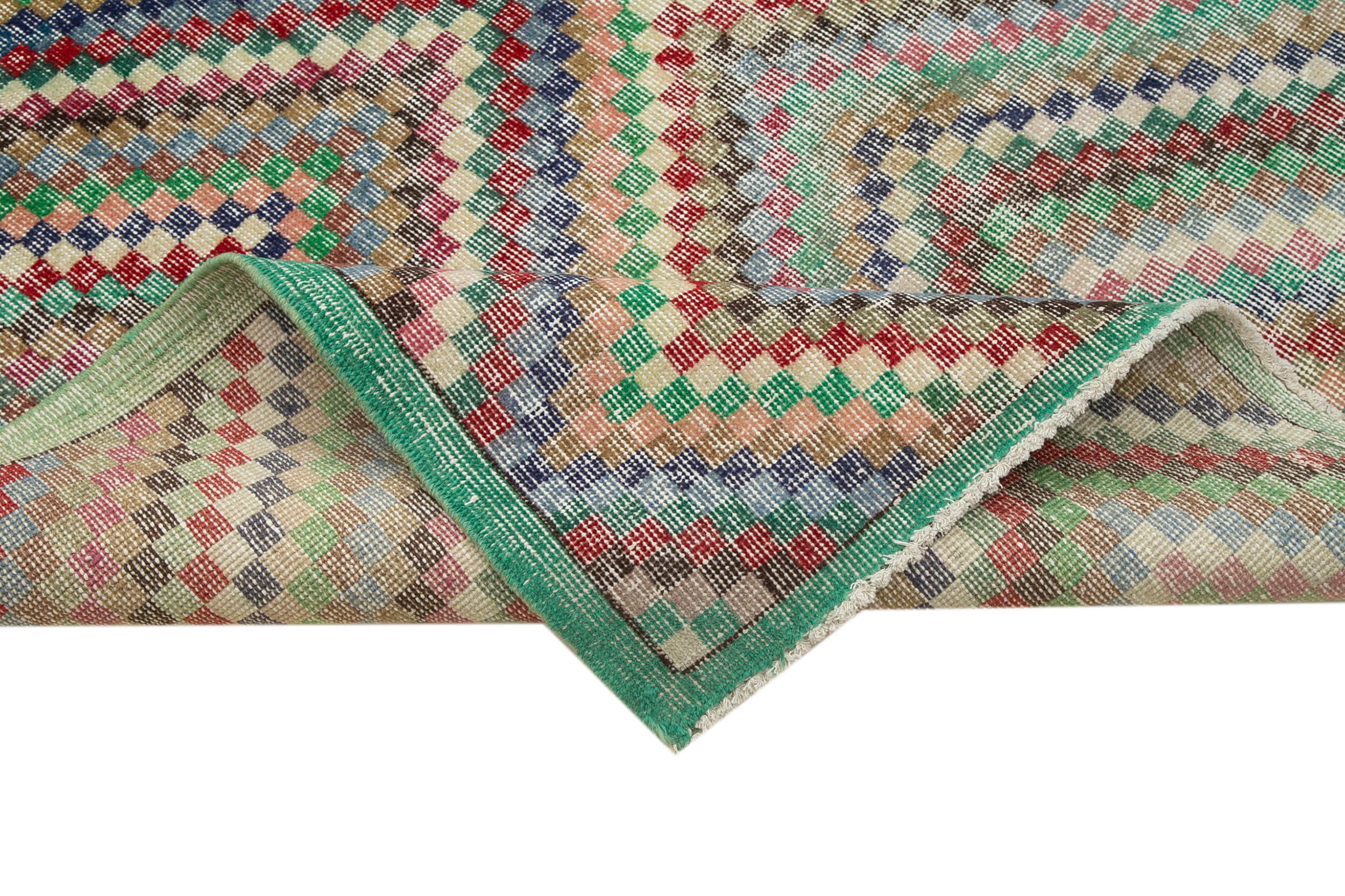 Handmade Wool Area Rug - Checkered Pattern Vintage Kilim Rug 5x9 Feet