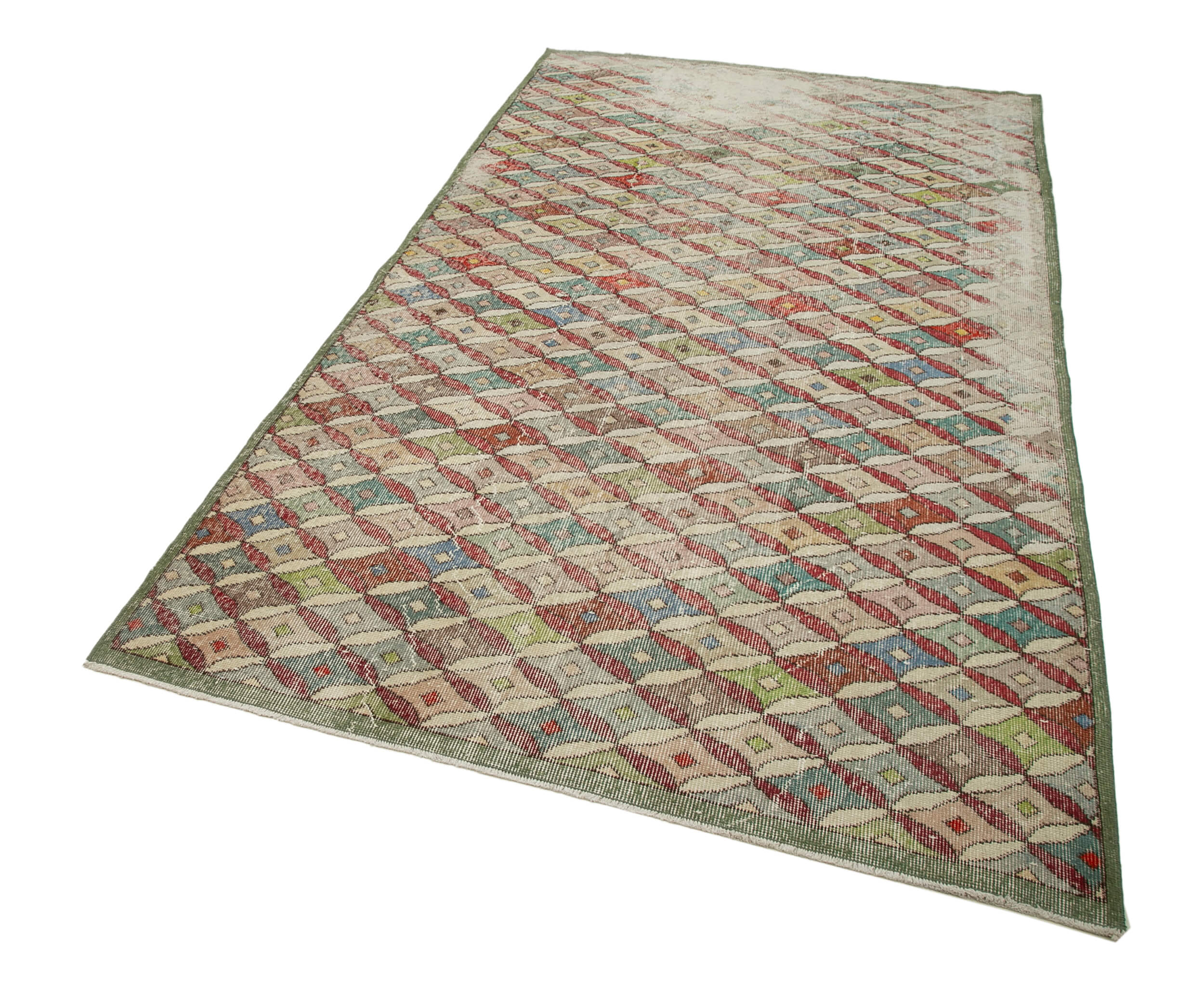 Handmade Area Rug - Checkered Kilim Beige Cotton Wool Rug 5'1" x 9'5"
