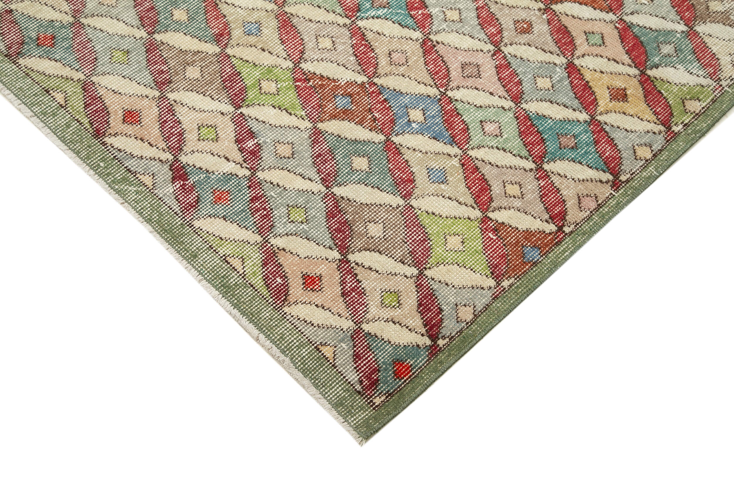 Handmade Area Rug - Checkered Kilim Beige Cotton Wool Rug 5'1" x 9'5"