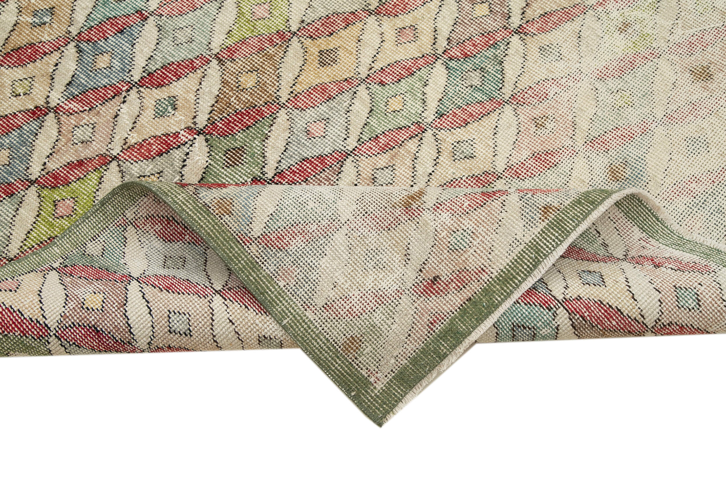 Handmade Area Rug - Checkered Kilim Beige Cotton Wool Rug 5'1" x 9'5"