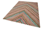 Handmade Cotton Wool Rug - Checkered Pattern Rug | Vintage Kilim Carpet 5'9''x8'8''
