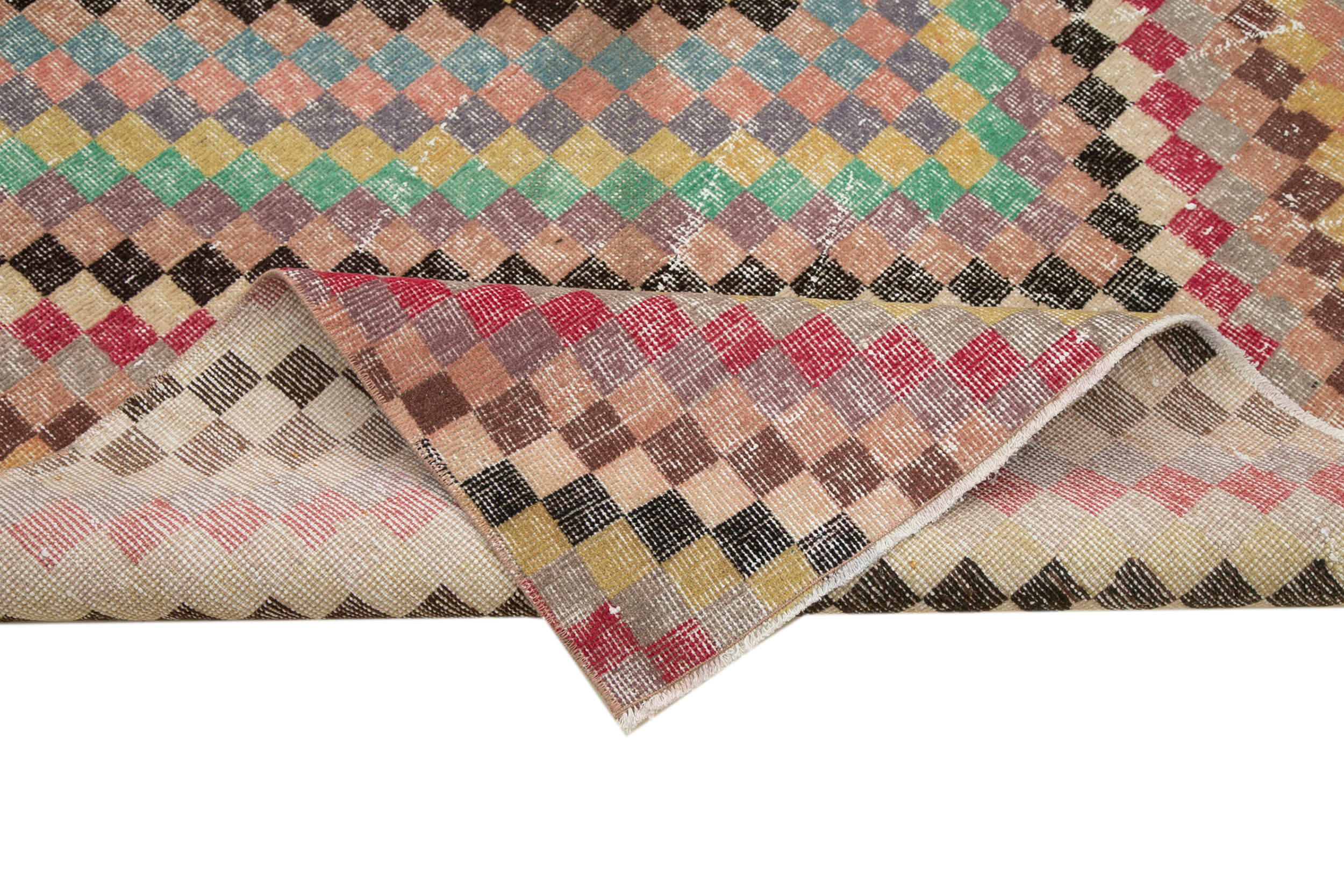 Handmade Cotton Wool Rug - Checkered Pattern Rug | Vintage Kilim Carpet 5'9''x8'8''