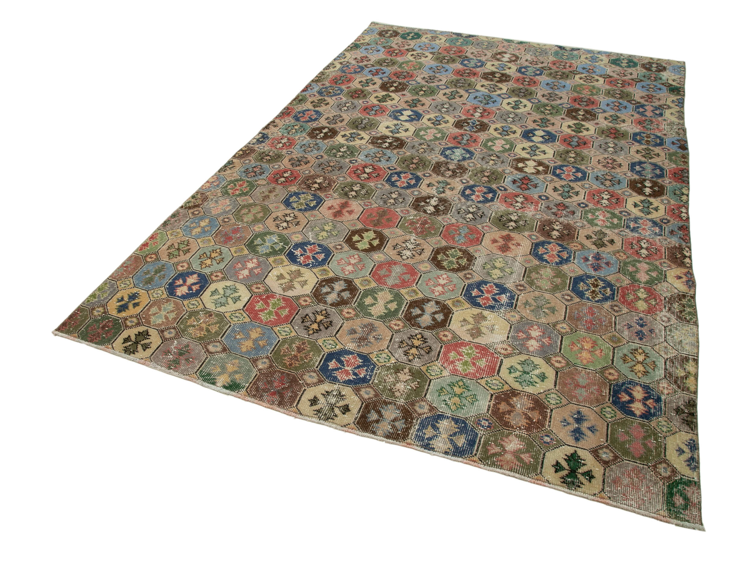 Handmade Area Rug - Checkered Kilim Turkish Vintage Wool Cotton Rug 5'11''x9'5''