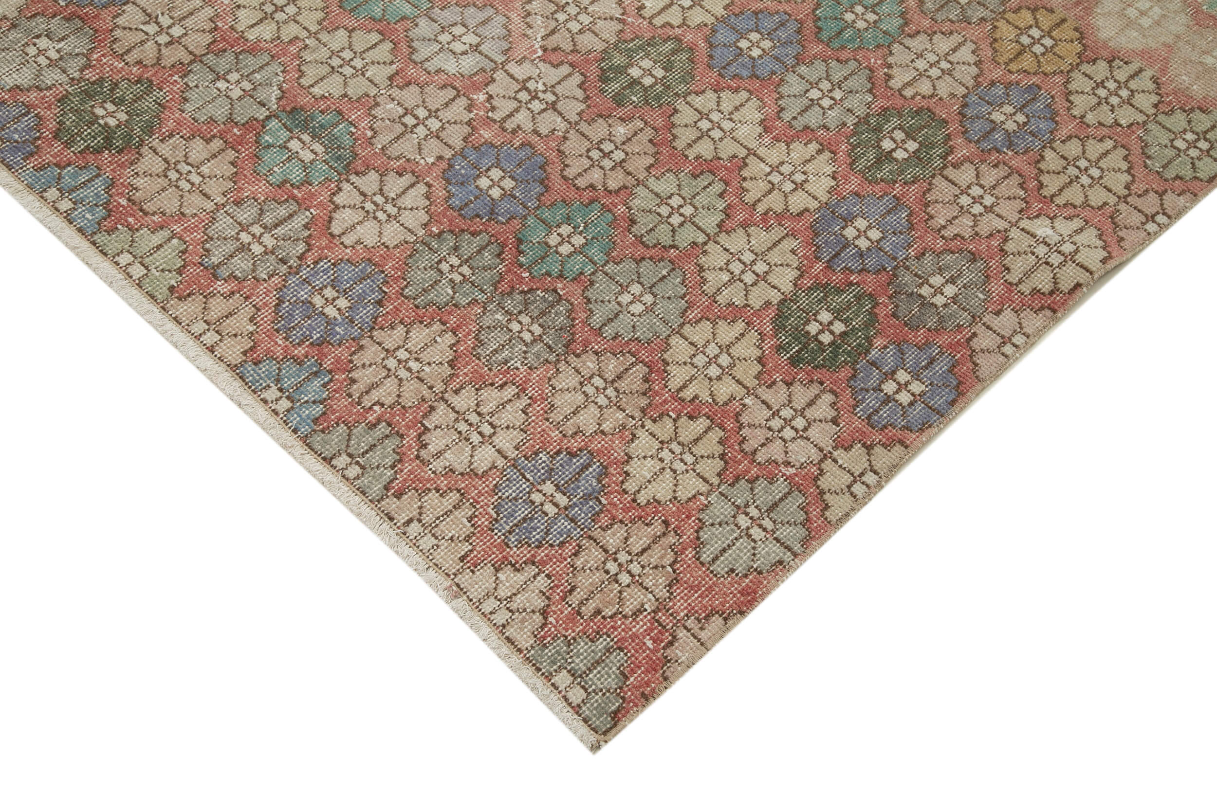 Handmade Area Rug – Checkered Kilim Beige Cotton Wool Vintage Carpet 6'2''x8'7''