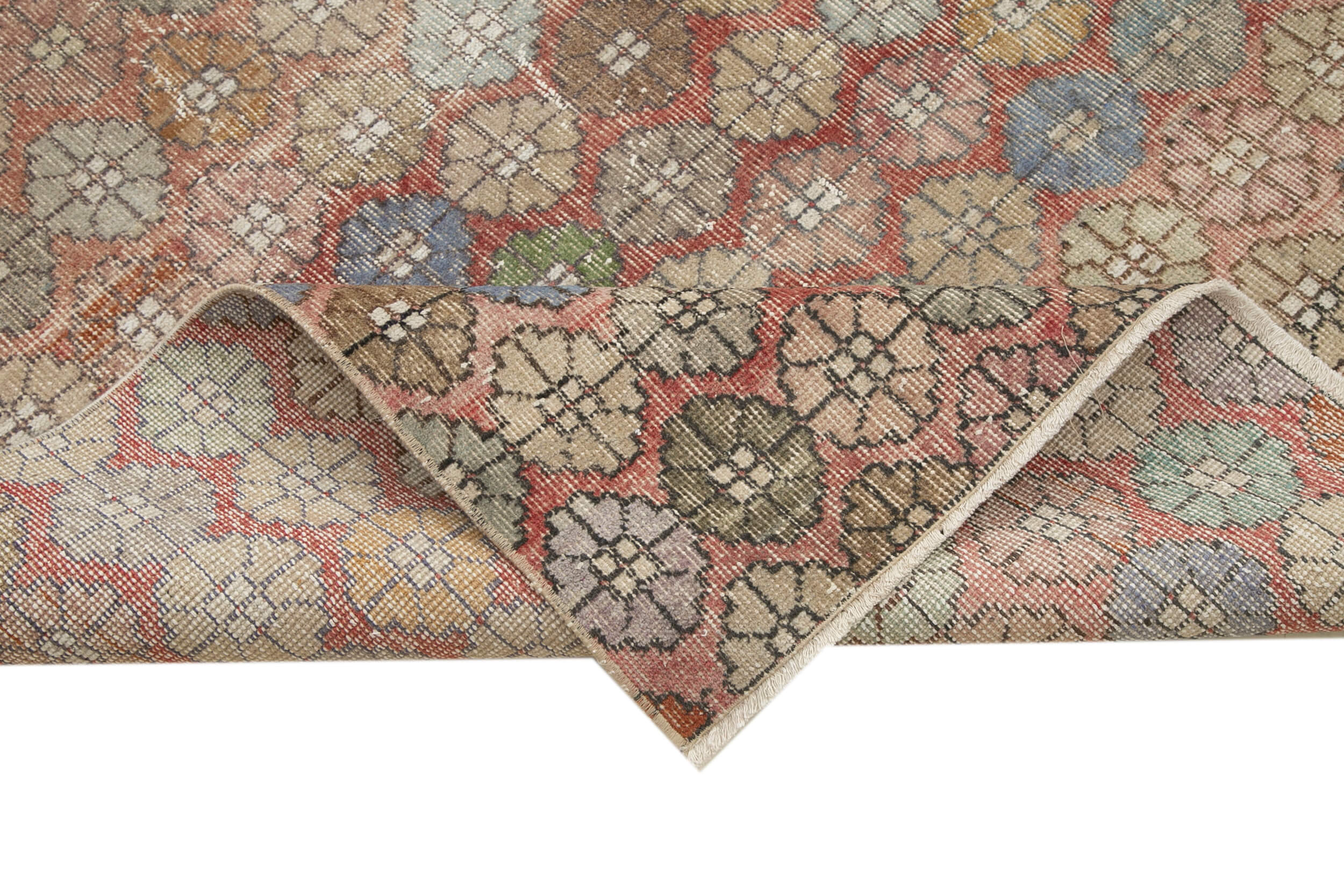 Handmade Area Rug – Checkered Kilim Beige Cotton Wool Vintage Carpet 6'2''x8'7''