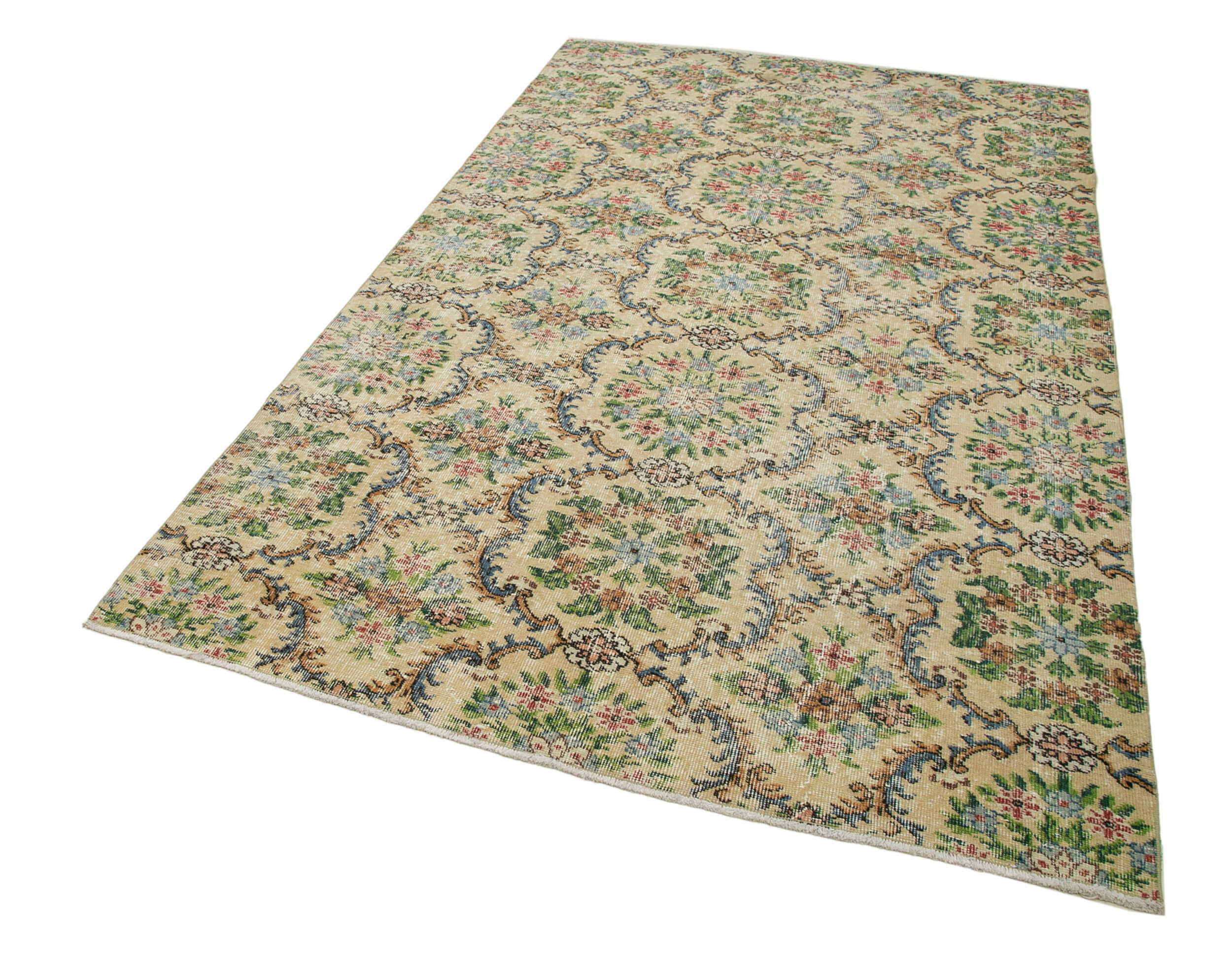 Handmade Area Rug - Checkered Kilim Cotton Wool 5'3'' x 8'11'' Beige Vintage Turkish Carpet