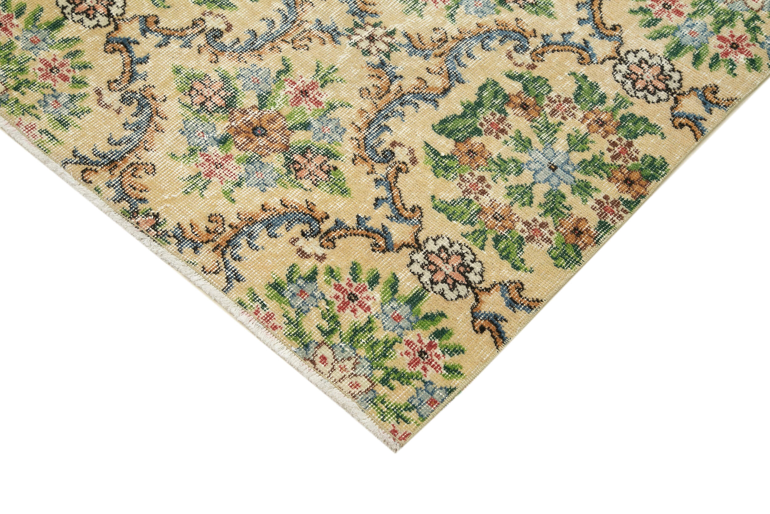 Handmade Area Rug - Checkered Kilim Cotton Wool 5'3'' x 8'11'' Beige Vintage Turkish Carpet