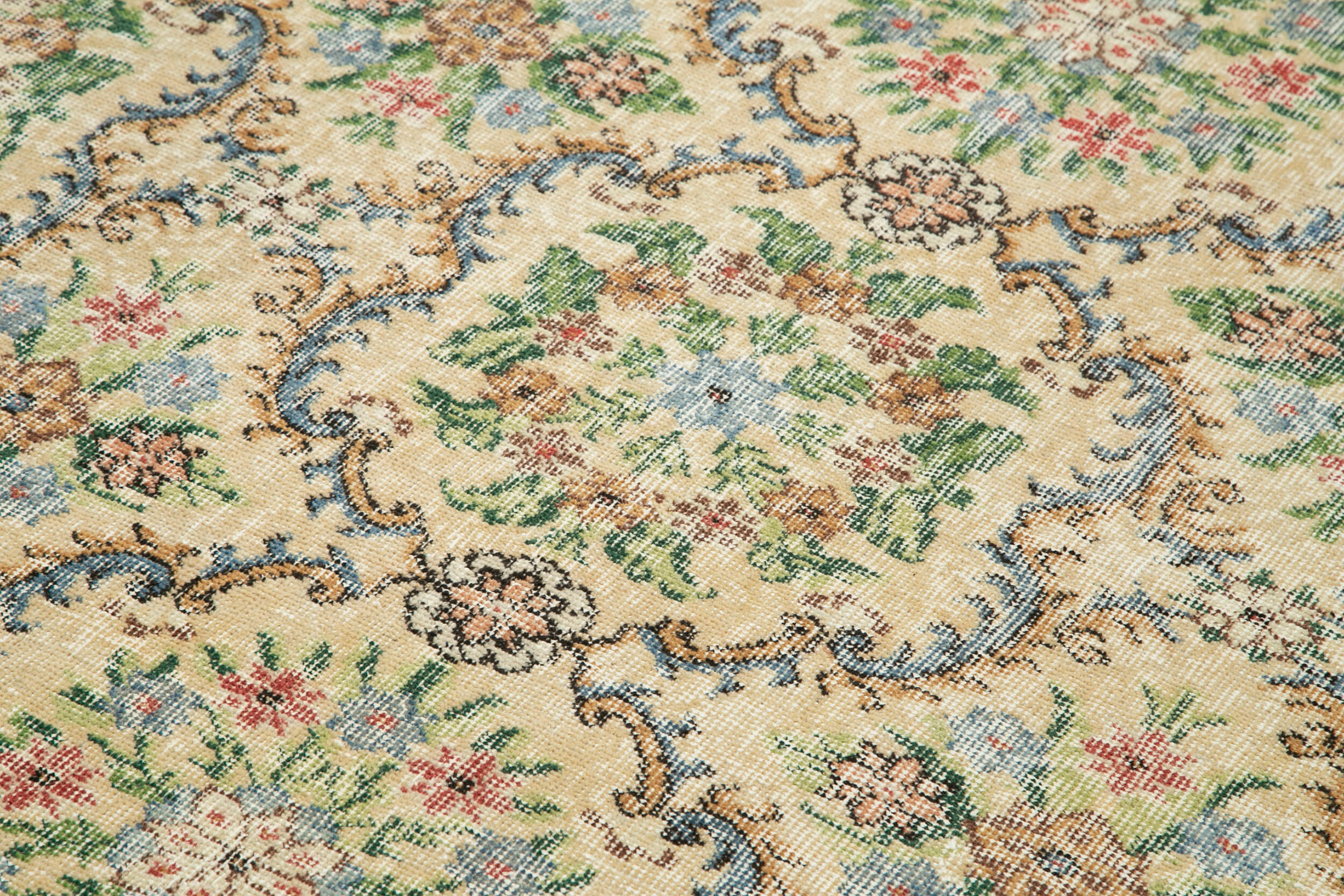Handmade Area Rug - Checkered Kilim Cotton Wool 5'3'' x 8'11'' Beige Vintage Turkish Carpet