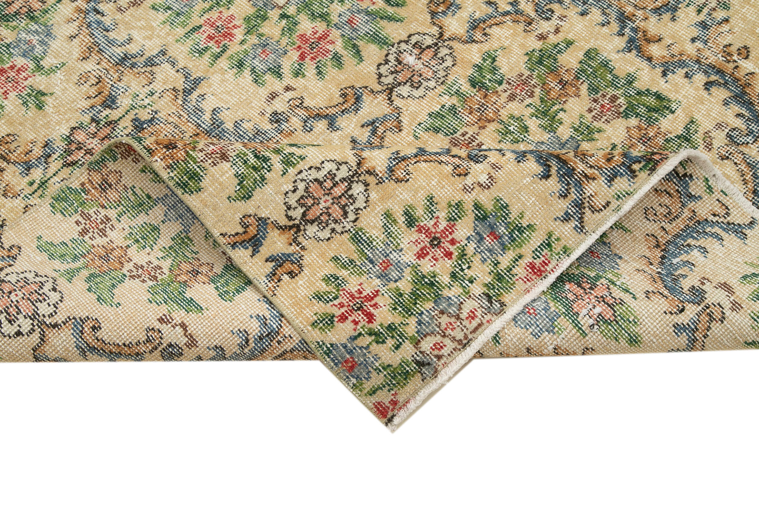 Handmade Area Rug - Checkered Kilim Cotton Wool 5'3'' x 8'11'' Beige Vintage Turkish Carpet