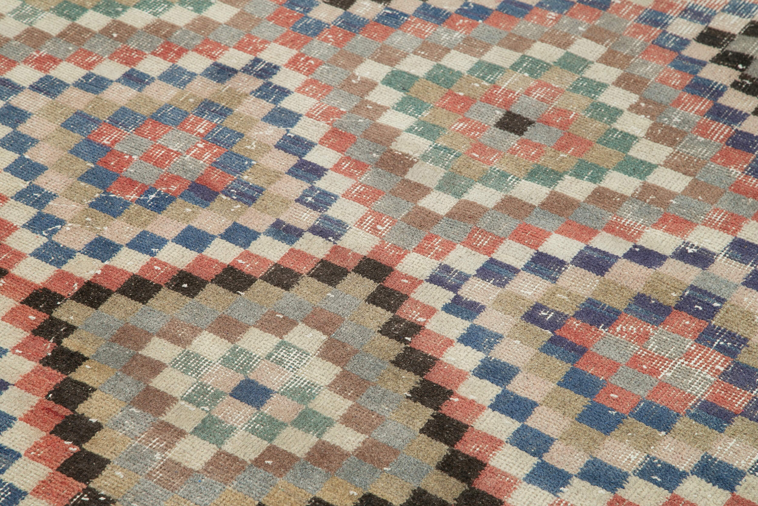 Handmade Wool Area Rug - Red Checkered Kilim 5x9 Cotton Wool Rug | Durable Floor Covering
