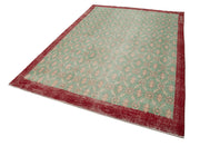 Handmade Wool Area Rug - Checkered Green Kilim Carpet With Cotton Wool Rug Blend 6'5''x9'5''