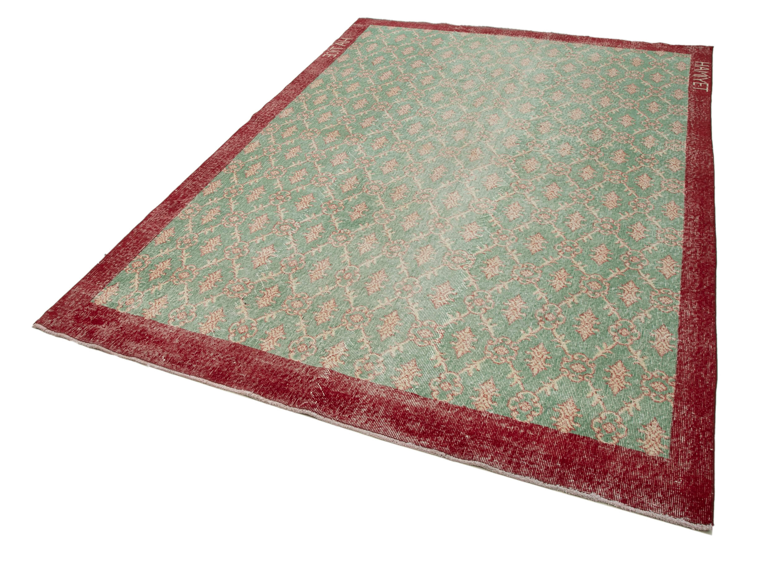 Handmade Wool Area Rug - Checkered Green Kilim Carpet With Cotton Wool Rug Blend 6'5''x9'5''