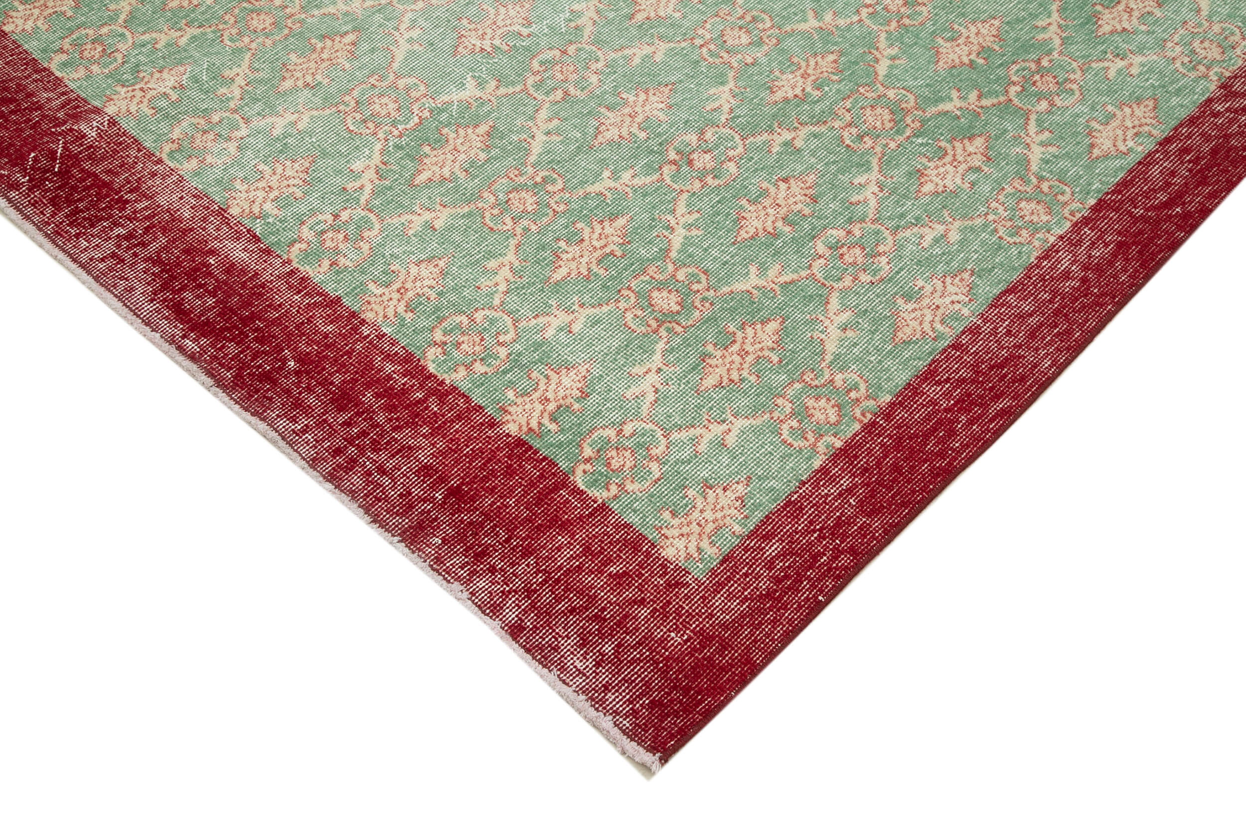 Handmade Wool Area Rug - Checkered Green Kilim Carpet With Cotton Wool Rug Blend 6'5''x9'5''