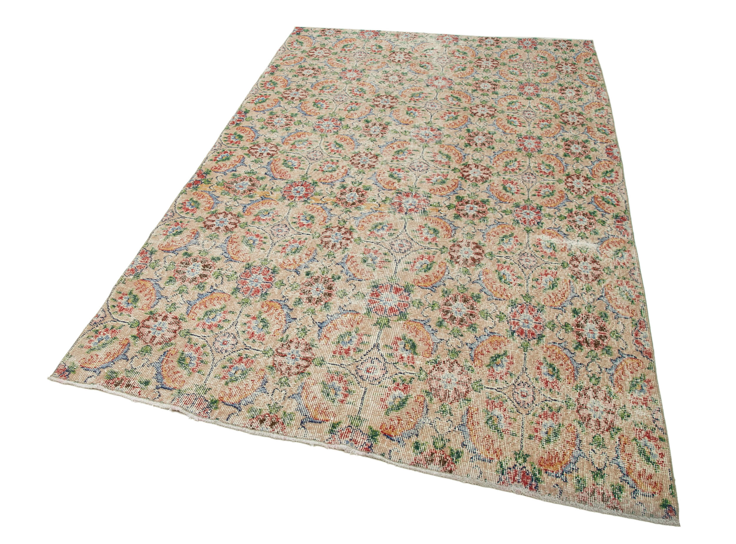 Handmade Cotton Wool Rug – Checkered Pattern Area Rug, Turkish Wool Blend 5'0''x8'1''