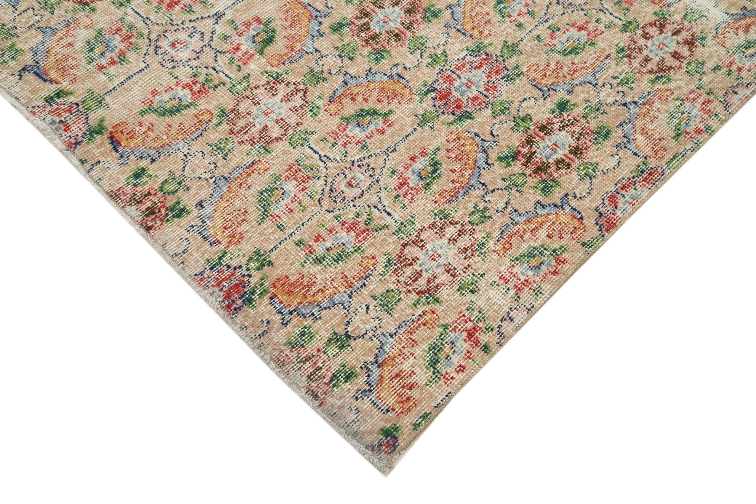 Handmade Cotton Wool Rug – Checkered Pattern Area Rug, Turkish Wool Blend 5'0''x8'1''