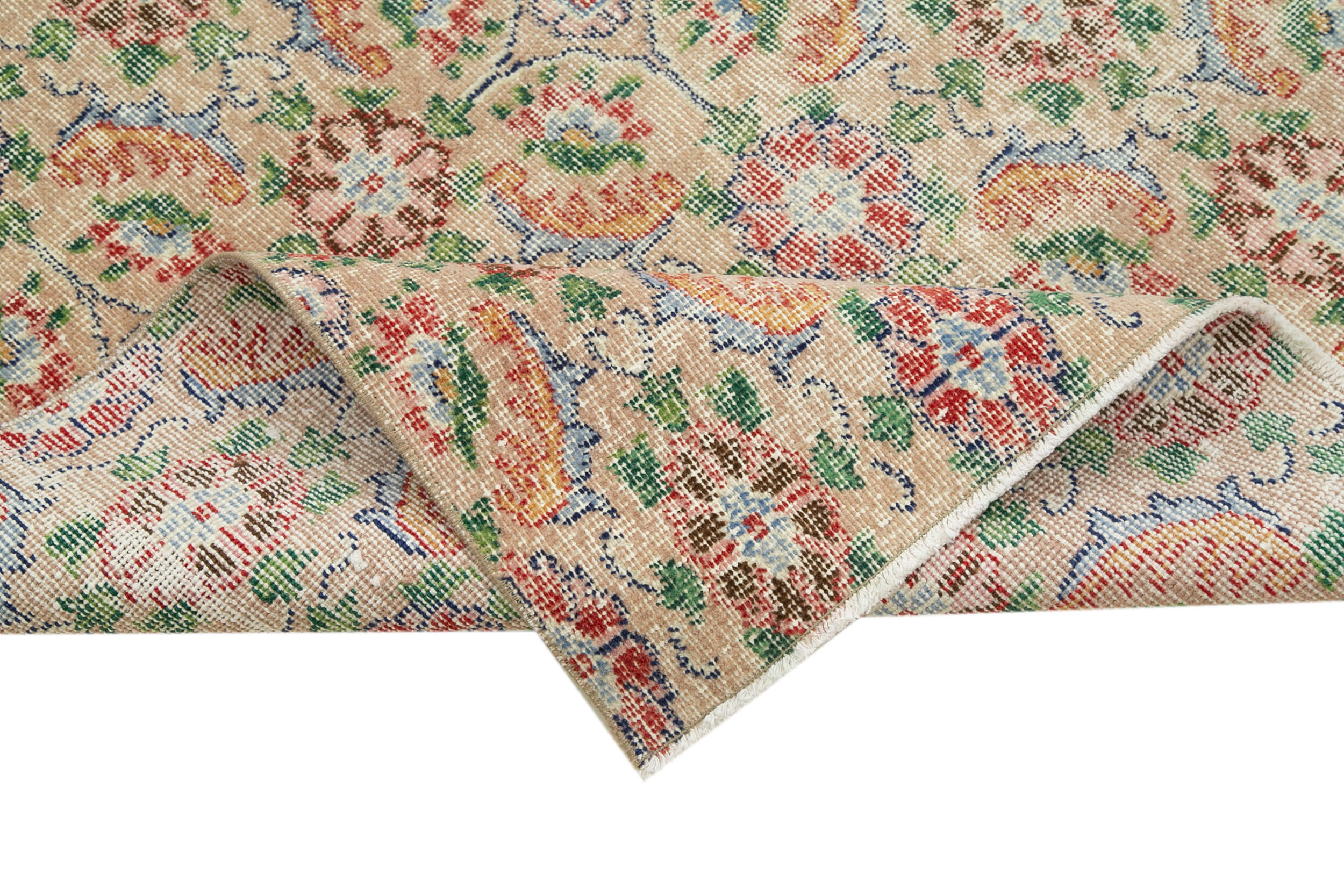 Handmade Cotton Wool Rug – Checkered Pattern Area Rug, Turkish Wool Blend 5'0''x8'1''