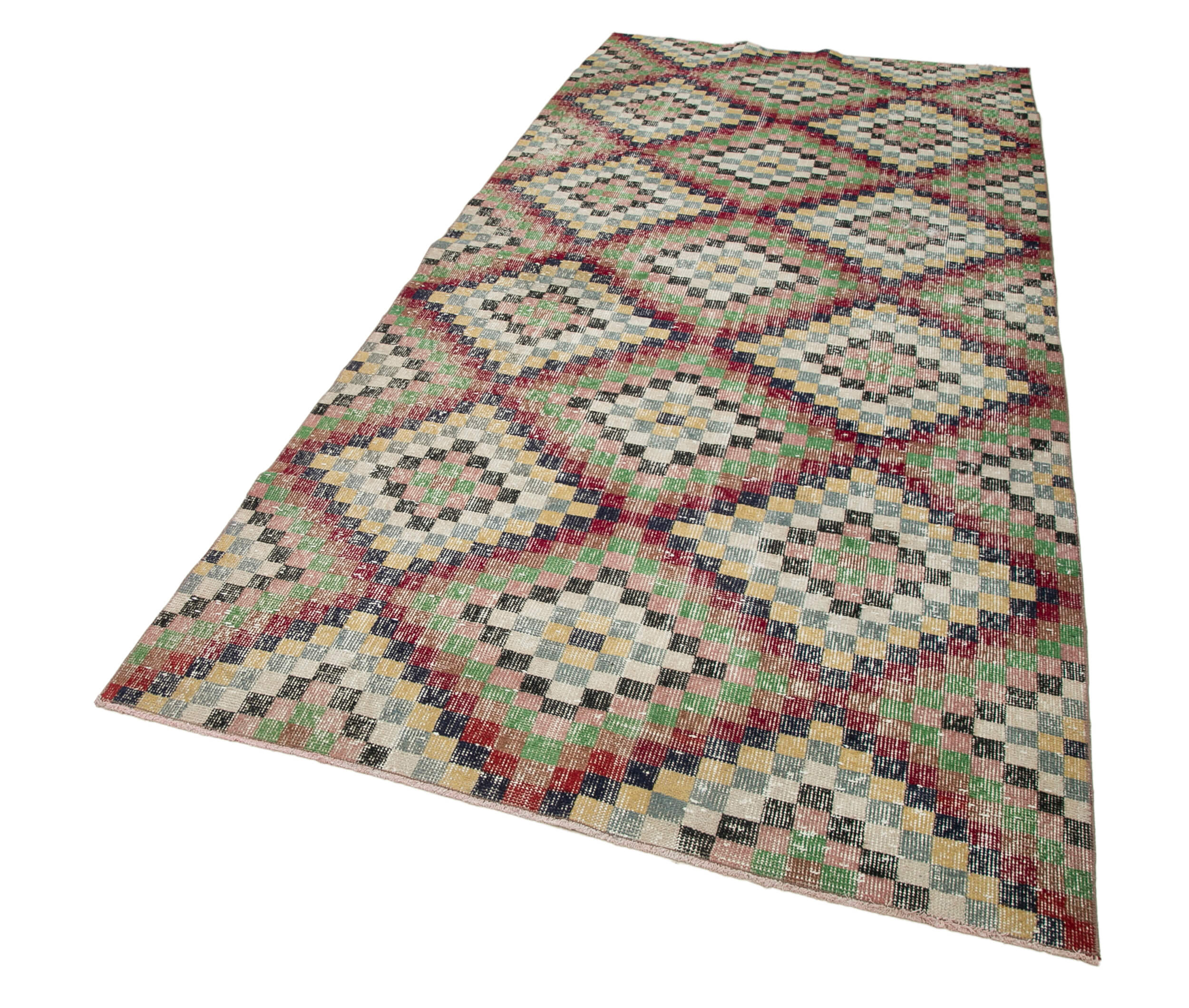Handmade Area Rug 4x10 Feet | Geometric Area Rug Cotton Wool Checkered Runner