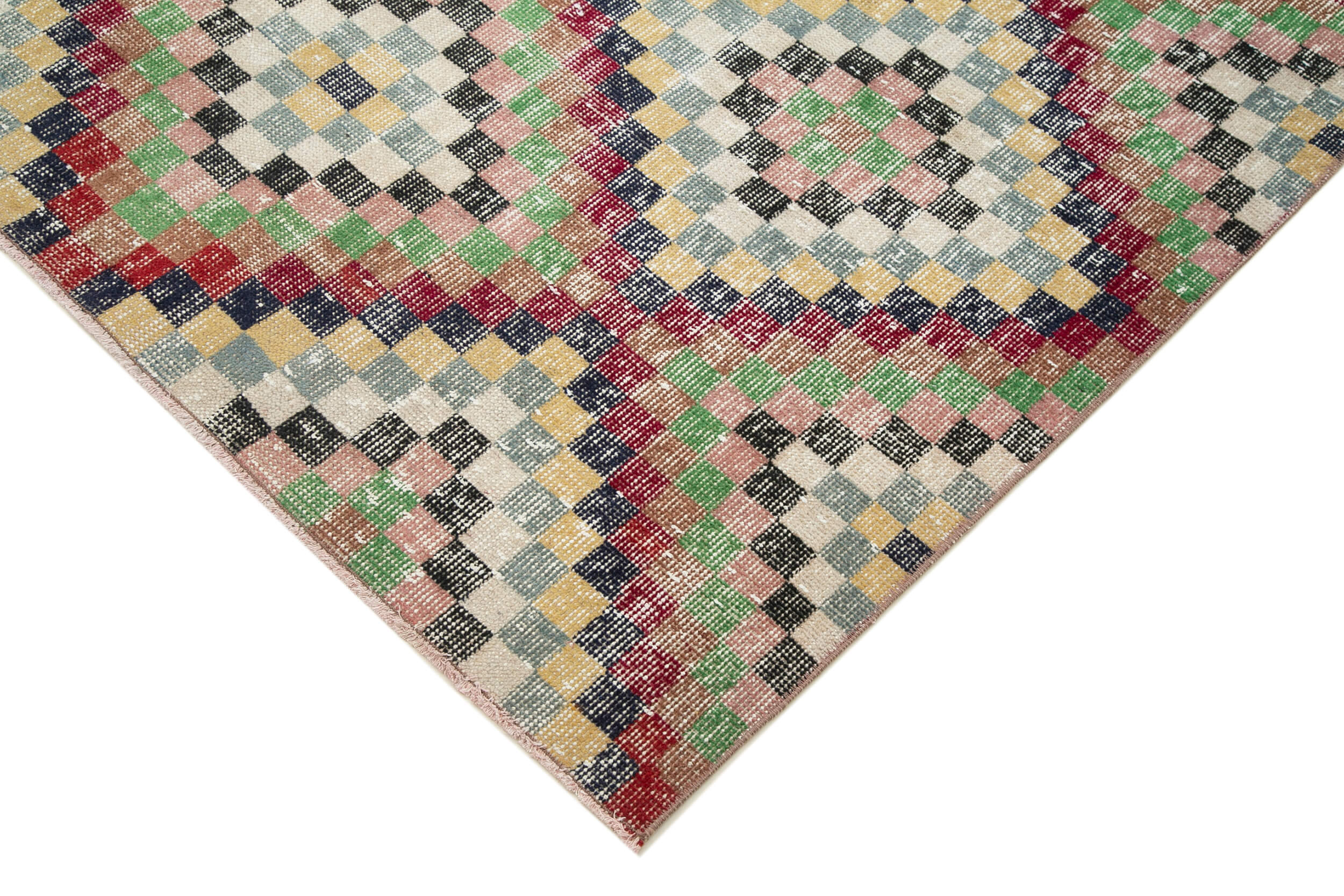 Handmade Area Rug 4x10 Feet | Geometric Area Rug Cotton Wool Checkered Runner