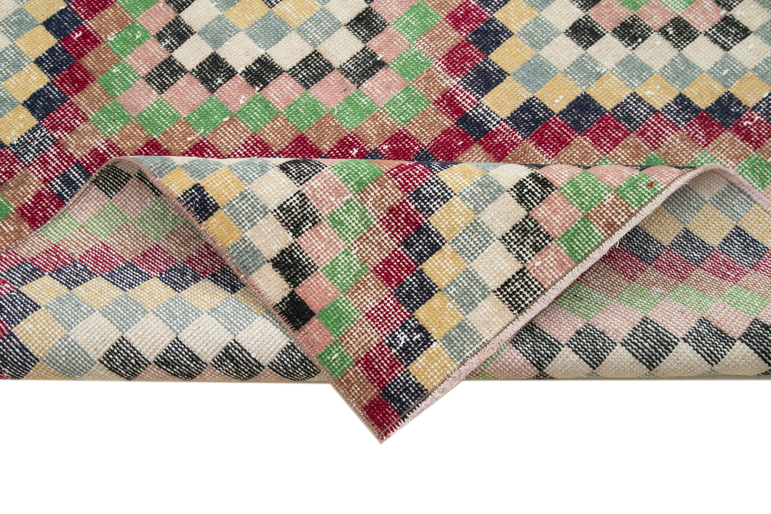 Handmade Area Rug 4x10 Feet | Geometric Area Rug Cotton Wool Checkered Runner