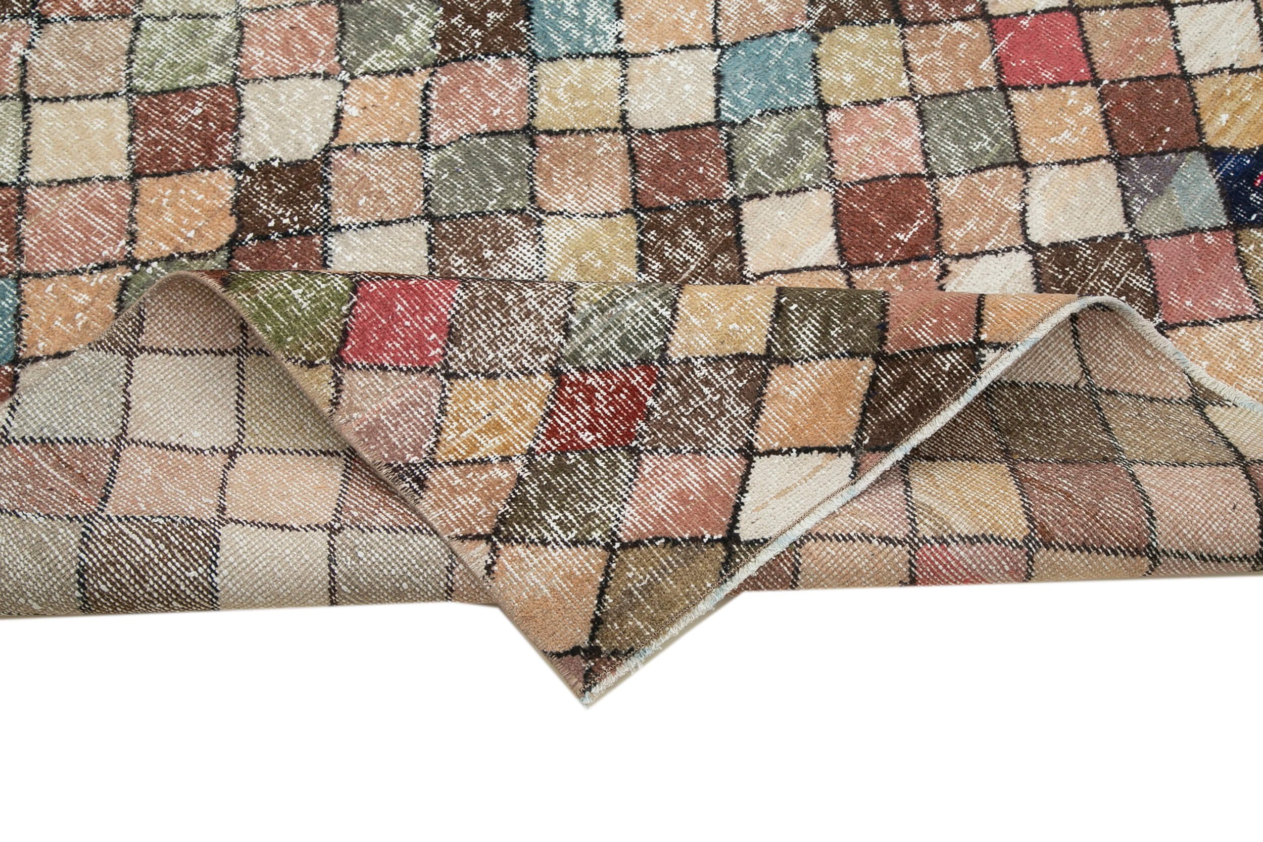 Handmade Wool Area Rug – Checkered Kilim Carpet 5'1''x8'10'' Cotton Wool Rug