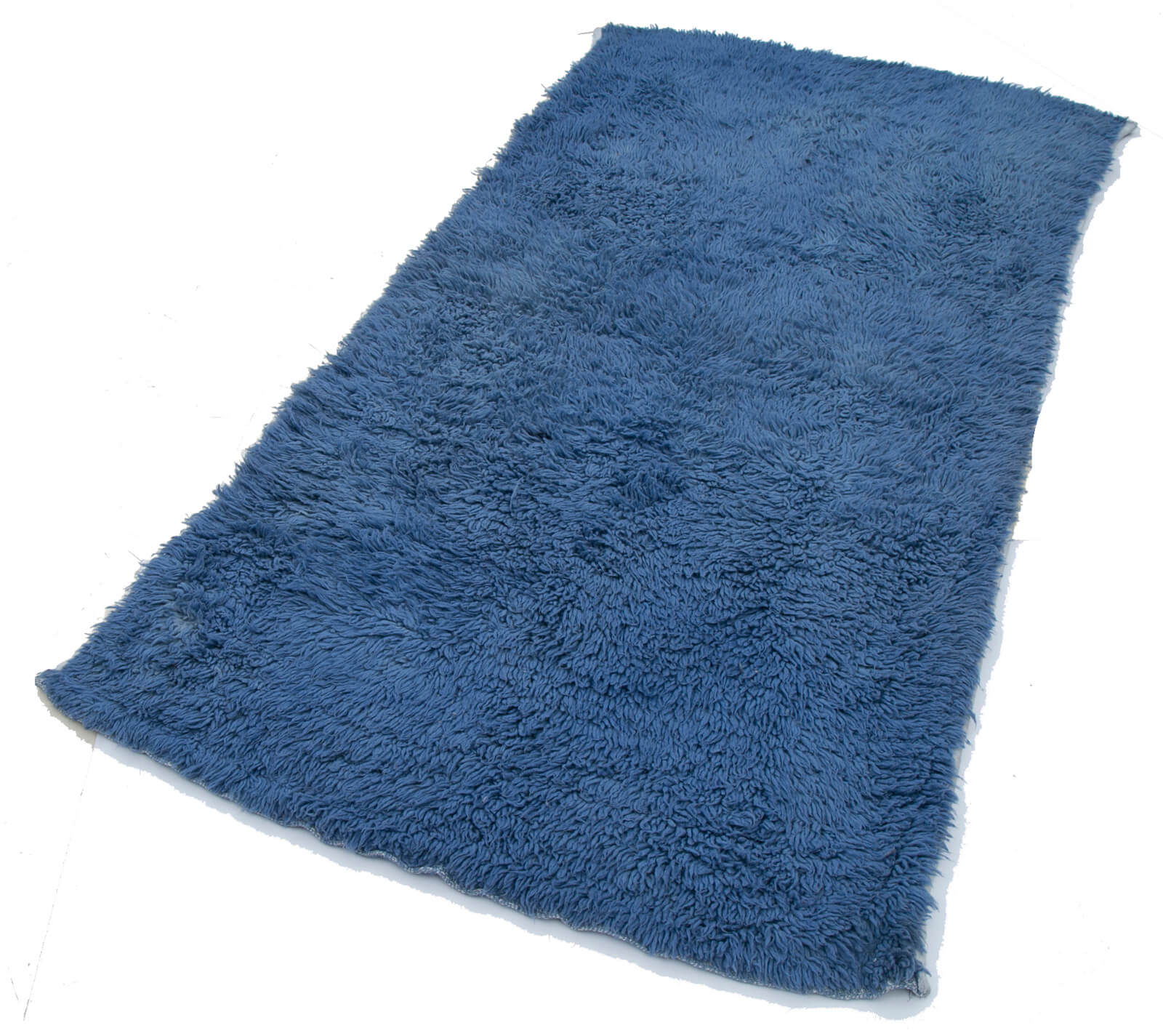 Handmade Area Rug – Blue Geometric Cotton Wool Rug with Soft Texture Carpet 3'9"x7'2"