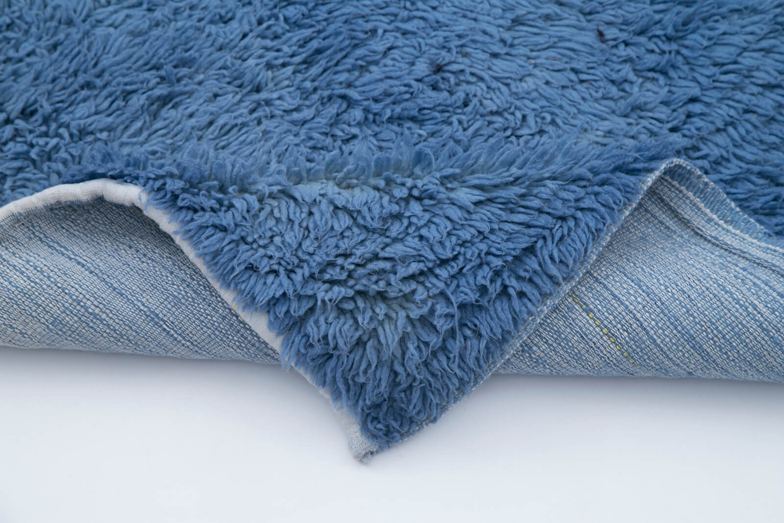 Handmade Area Rug – Blue Geometric Cotton Wool Rug with Soft Texture Carpet 3'9"x7'2"