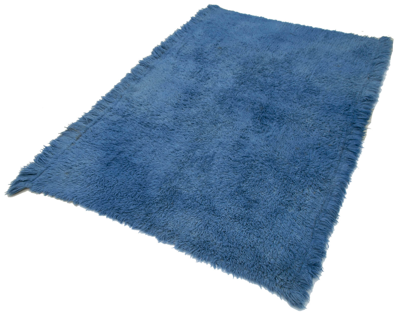 Handmade Area Rug – Blue Geometric Cotton Wool Rug 4'7" x 7'5" Durable Floor Covering