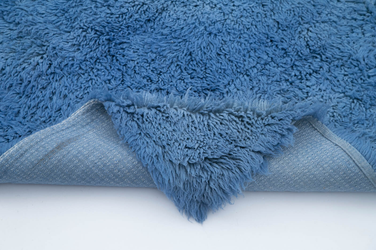 Handmade Area Rug - Blue Geometric Cotton Wool 6x7 Feet Vintage Carpet